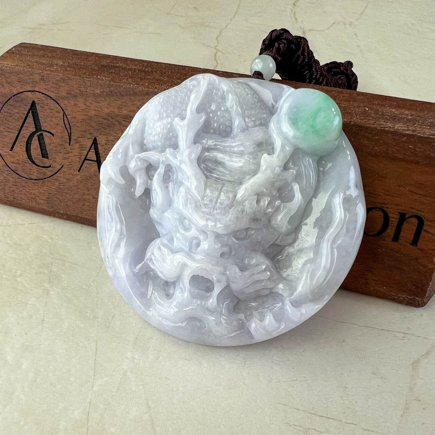 Purple Jadeite Jade Dragon Chinese Zodiac Hand Carved Pendant Necklace, YJ-0321-0332176