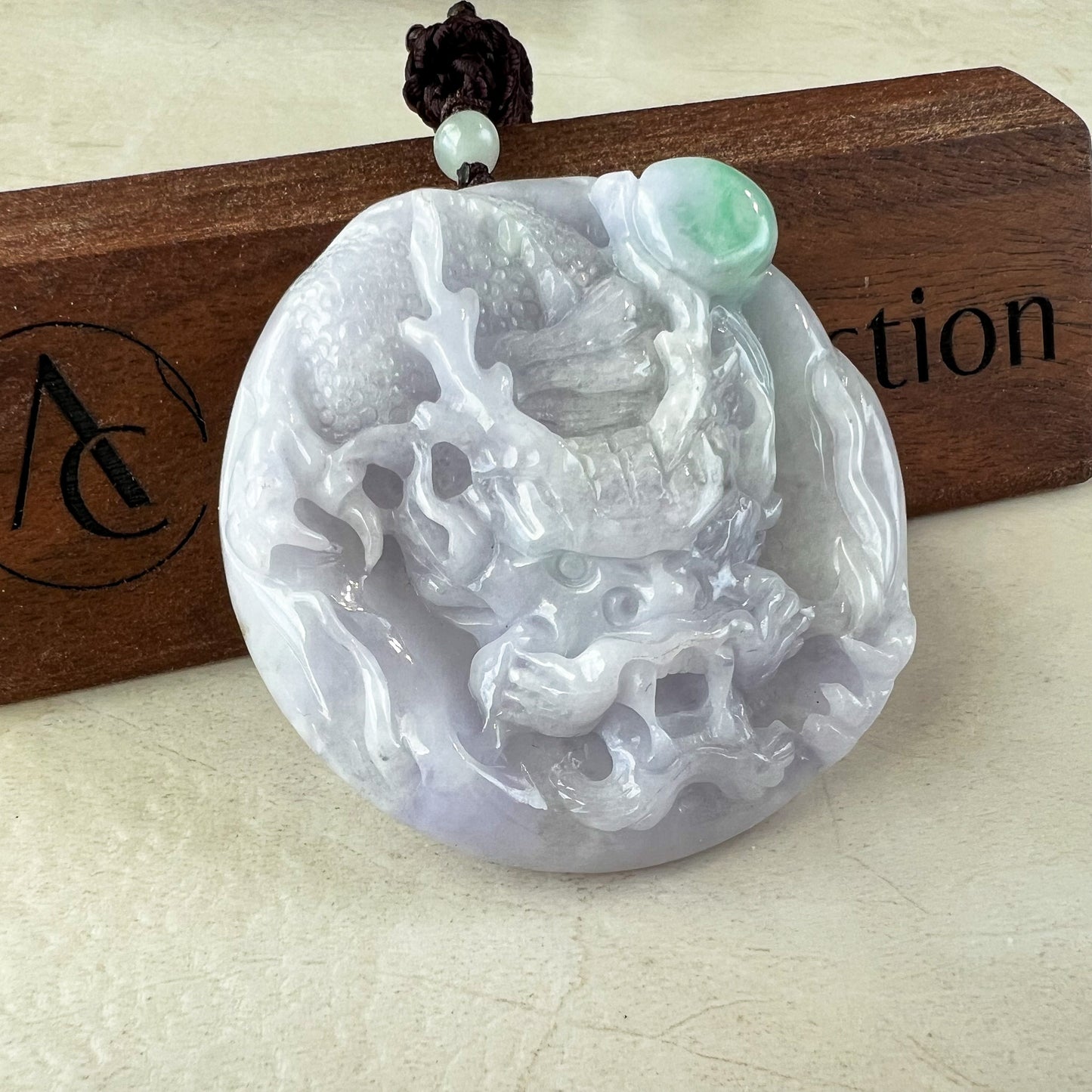 Purple Jadeite Jade Dragon Chinese Zodiac Hand Carved Pendant Necklace, YJ-0321-0332176