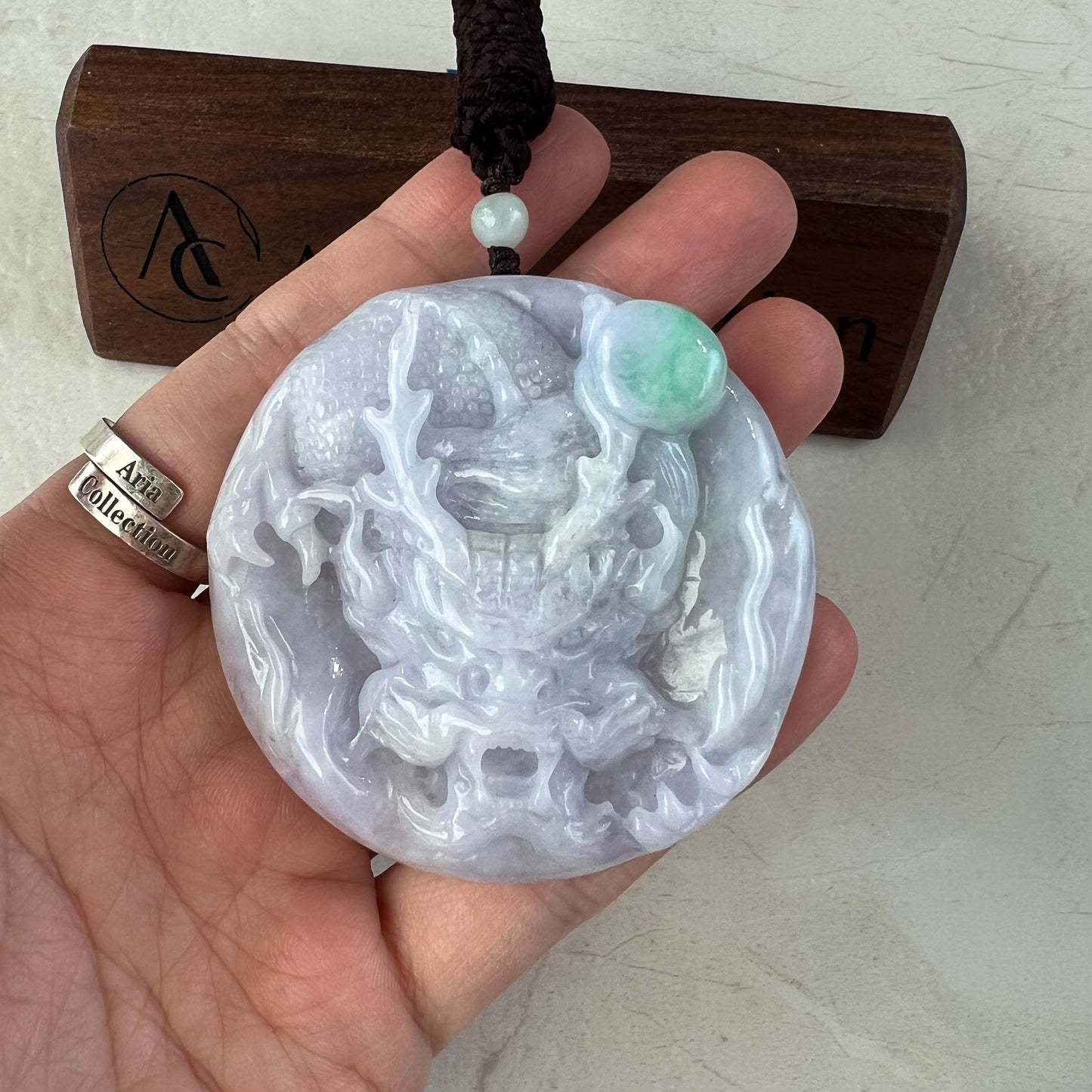 Purple Jadeite Jade Dragon Chinese Zodiac Hand Carved Pendant Necklace, YJ-0321-0332176