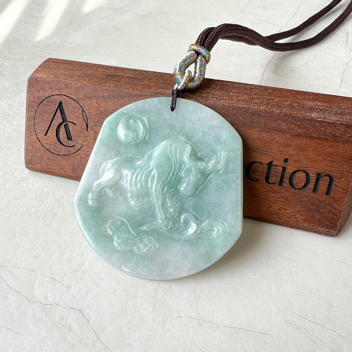 Ox Jadeite Jade Bull Cow Chinese Zodiac Carved Rustic Pendant Necklace, YJ-0321-0324765