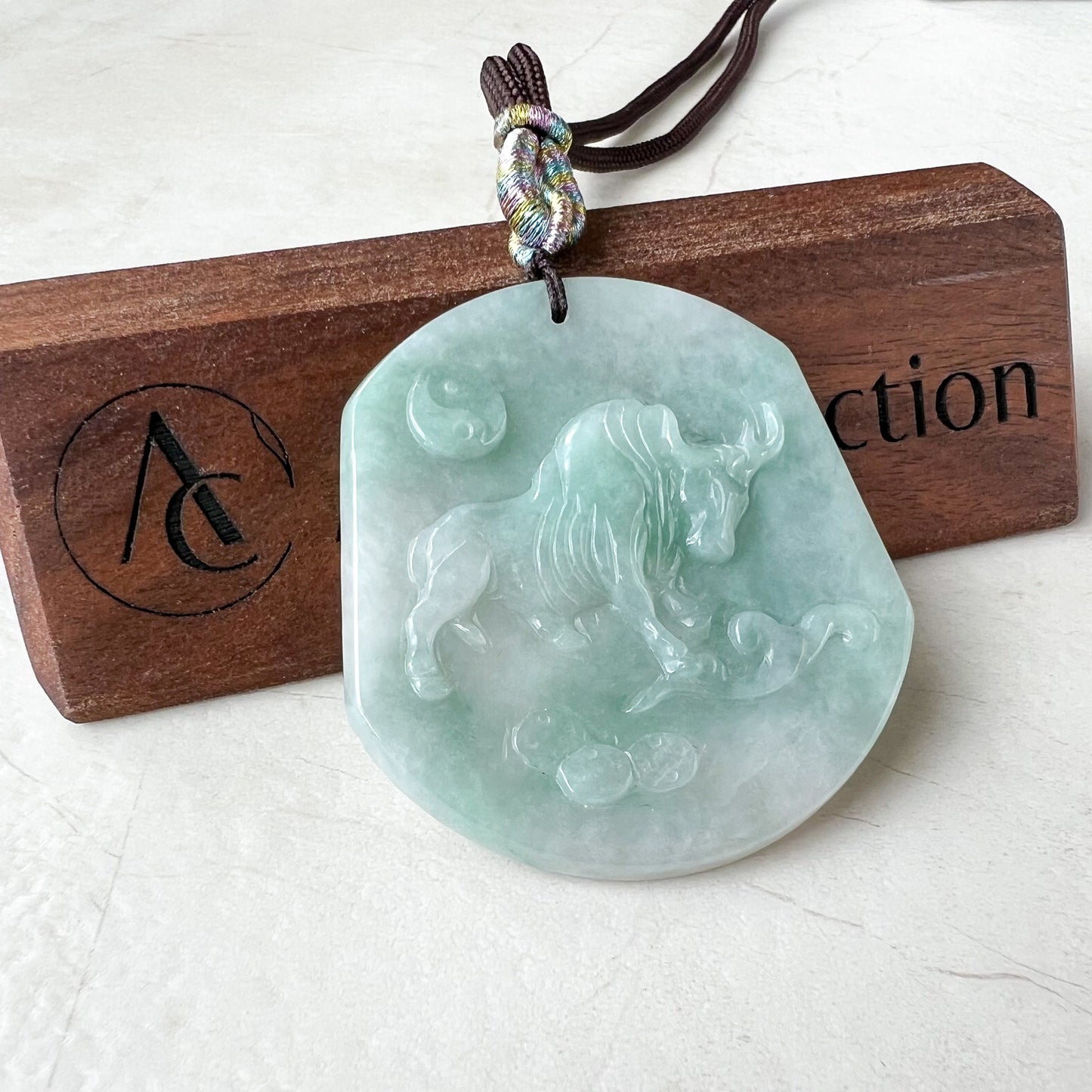 Ox Jadeite Jade Bull Cow Chinese Zodiac Carved Rustic Pendant Necklace, YJ-0321-0324765
