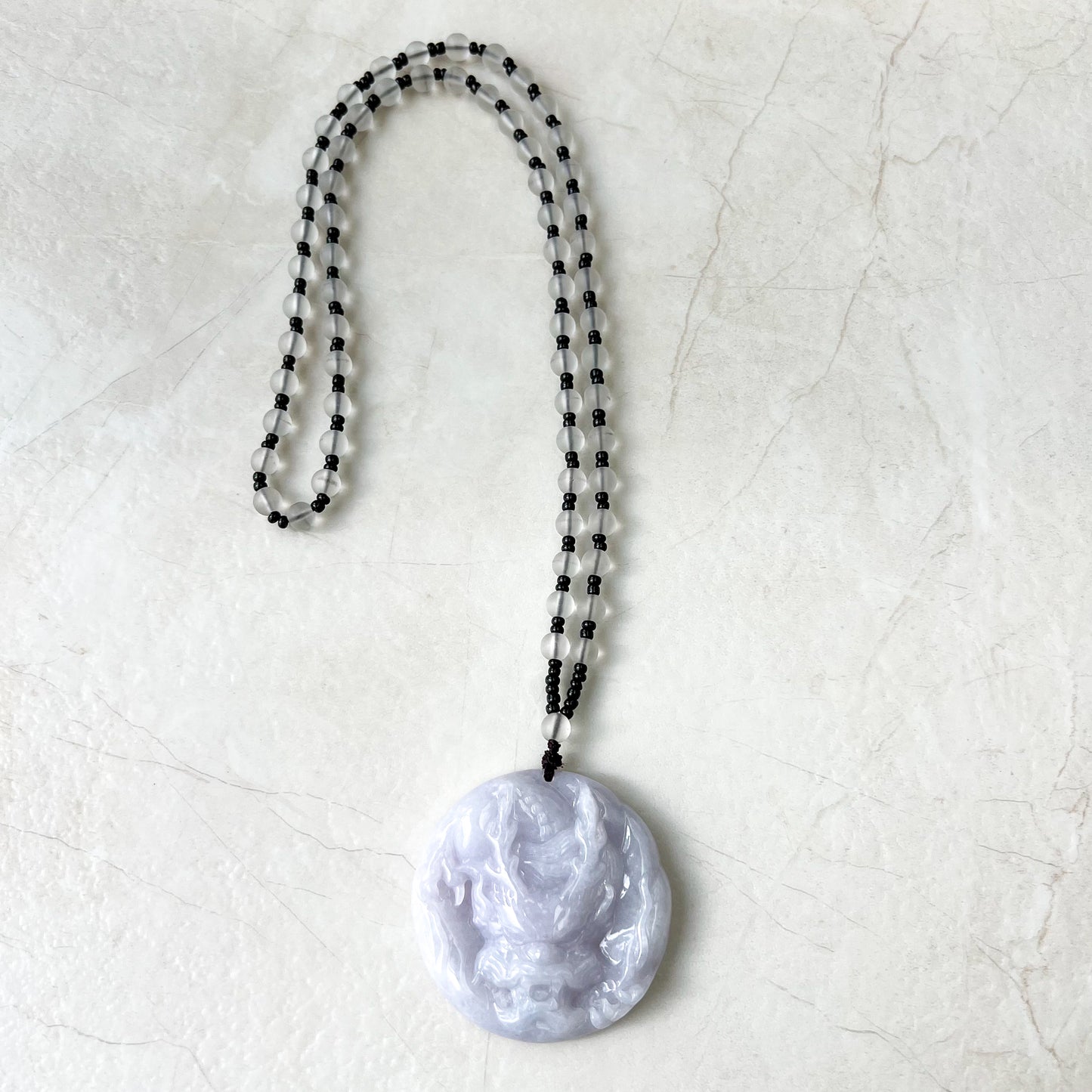 Purple Jadeite Jade Dragon Chinese Zodiac Hand Carved Pendant Necklace, YJ-0321-0345832 - AriaDesignCollection