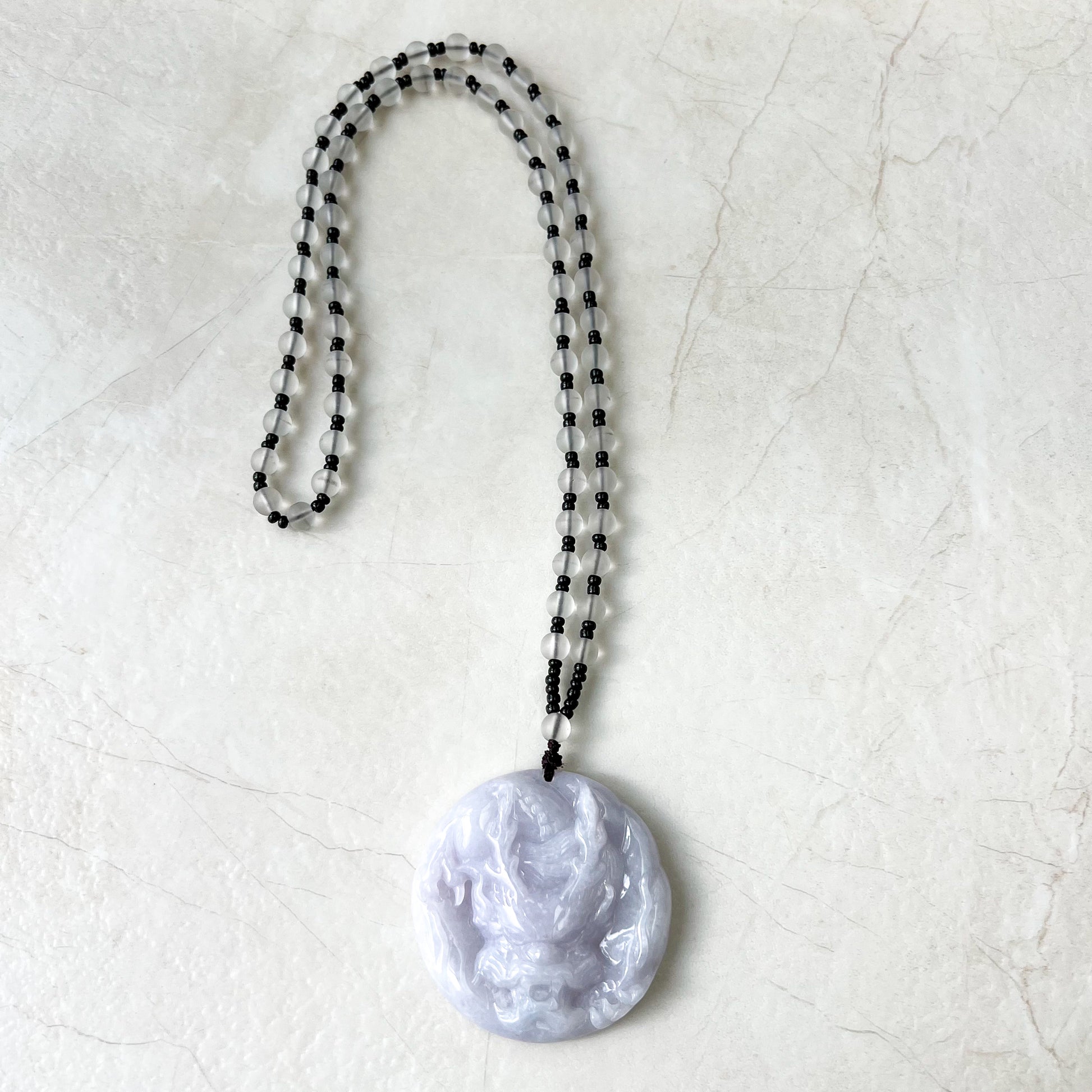 Purple Jadeite Jade Dragon Chinese Zodiac Hand Carved Pendant Necklace, YJ-0321-0345832 - AriaDesignCollection