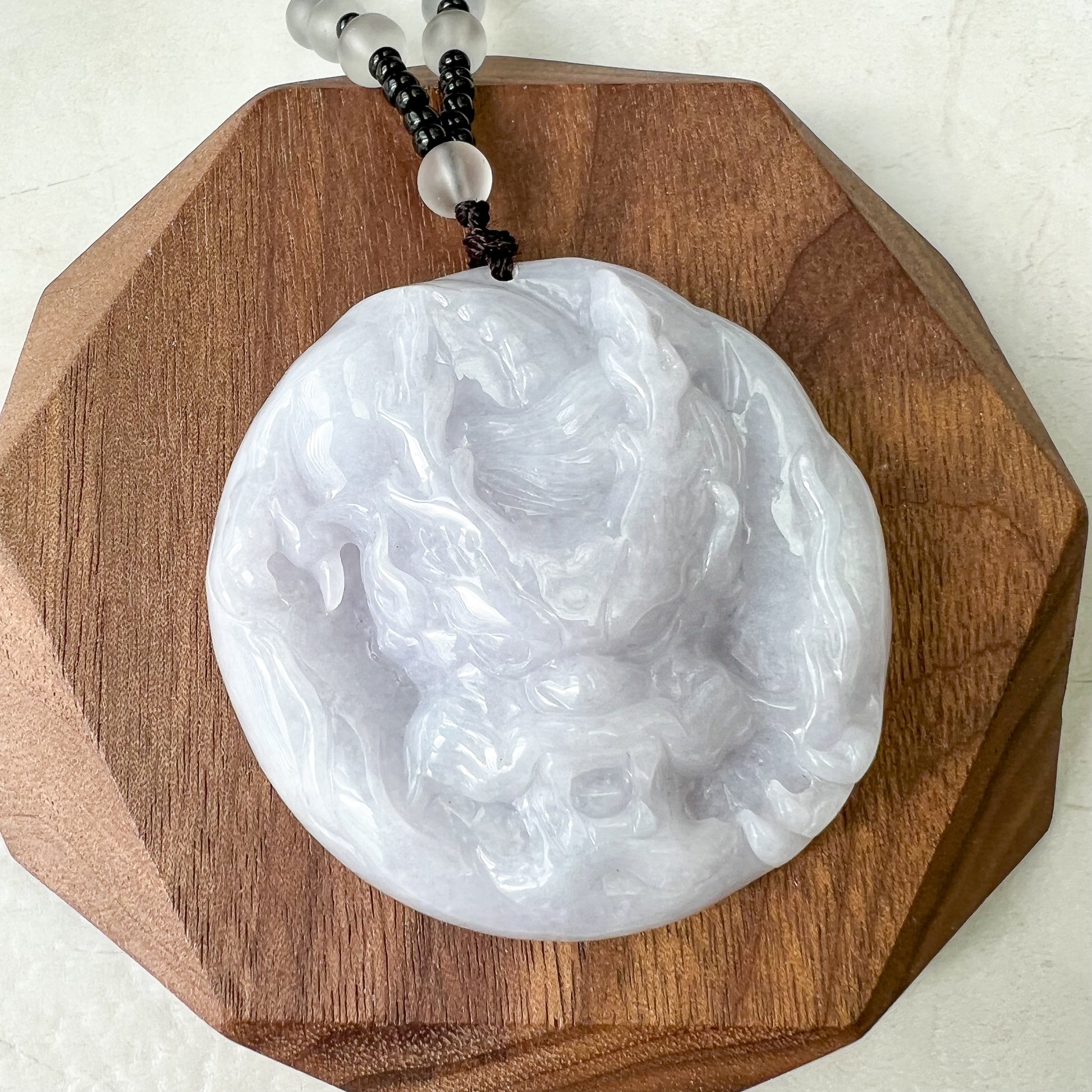 Purple Jadeite Jade Dragon Chinese Zodiac Hand Carved Pendant Necklace, YJ-0321-0345832 - AriaDesignCollection