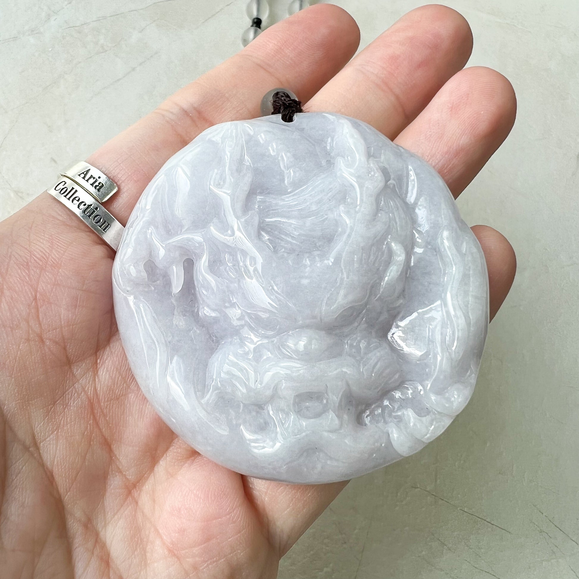 Purple Jadeite Jade Dragon Chinese Zodiac Hand Carved Pendant Necklace, YJ-0321-0345832 - AriaDesignCollection