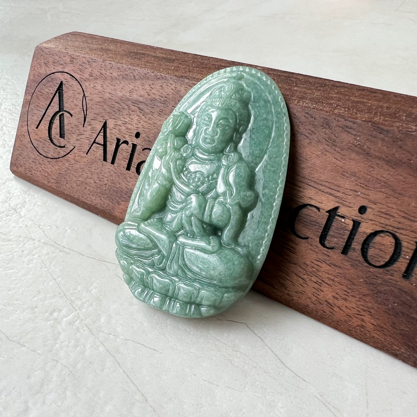 Jadeite Jade Mahasthamaprapta Buddha, Da Shi Zhi , Đại Thế Chí Bồ tát, 大势至, Green Jade Pendant Necklace, YJ-0622-0362178-7 - AriaDesignCollection