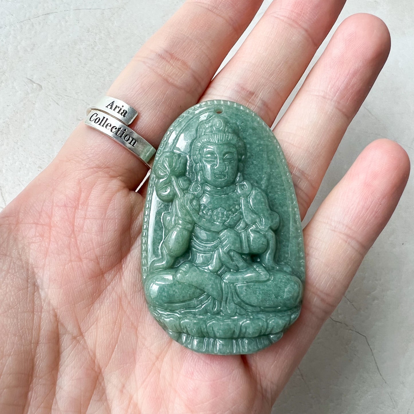 Jadeite Jade Mahasthamaprapta Buddha, Da Shi Zhi , Đại Thế Chí Bồ tát, 大势至, Green Jade Pendant Necklace, YJ-0622-0362178-7 - AriaDesignCollection
