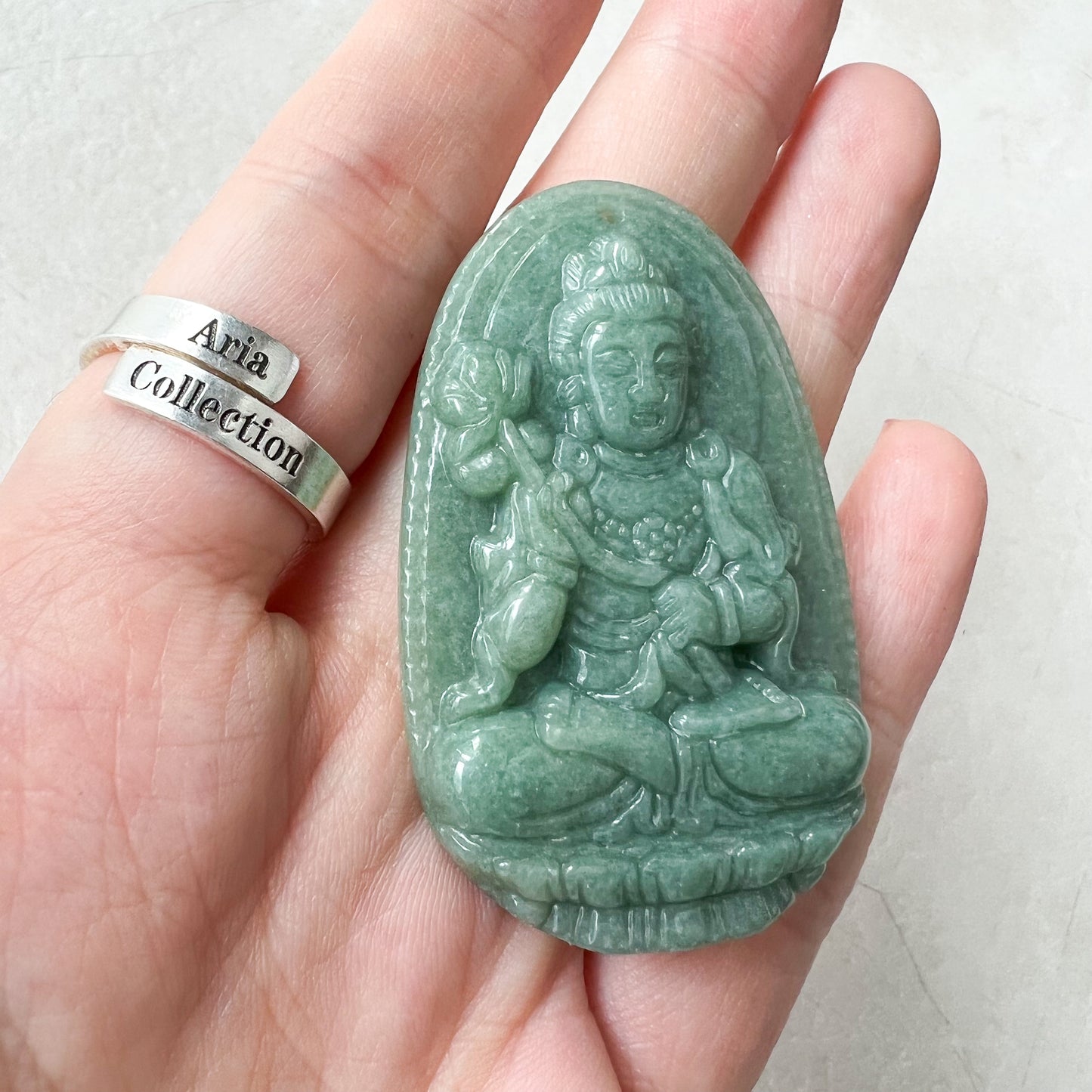 Jadeite Jade Mahasthamaprapta Buddha, Da Shi Zhi , Đại Thế Chí Bồ tát, 大势至, Green Jade Pendant Necklace, YJ-0622-0362178-7 - AriaDesignCollection