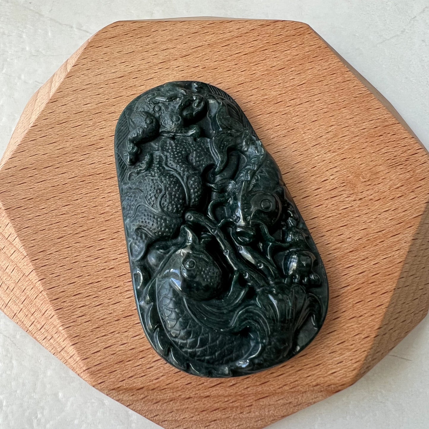 Black Jadeite Jade Twin Fish, Omphacite Jade, Pisces Zodiac Horoscope Necklace, Hand Carved Pendant Necklace, LGG-0322-1667010045-1 - AriaDesignCollection