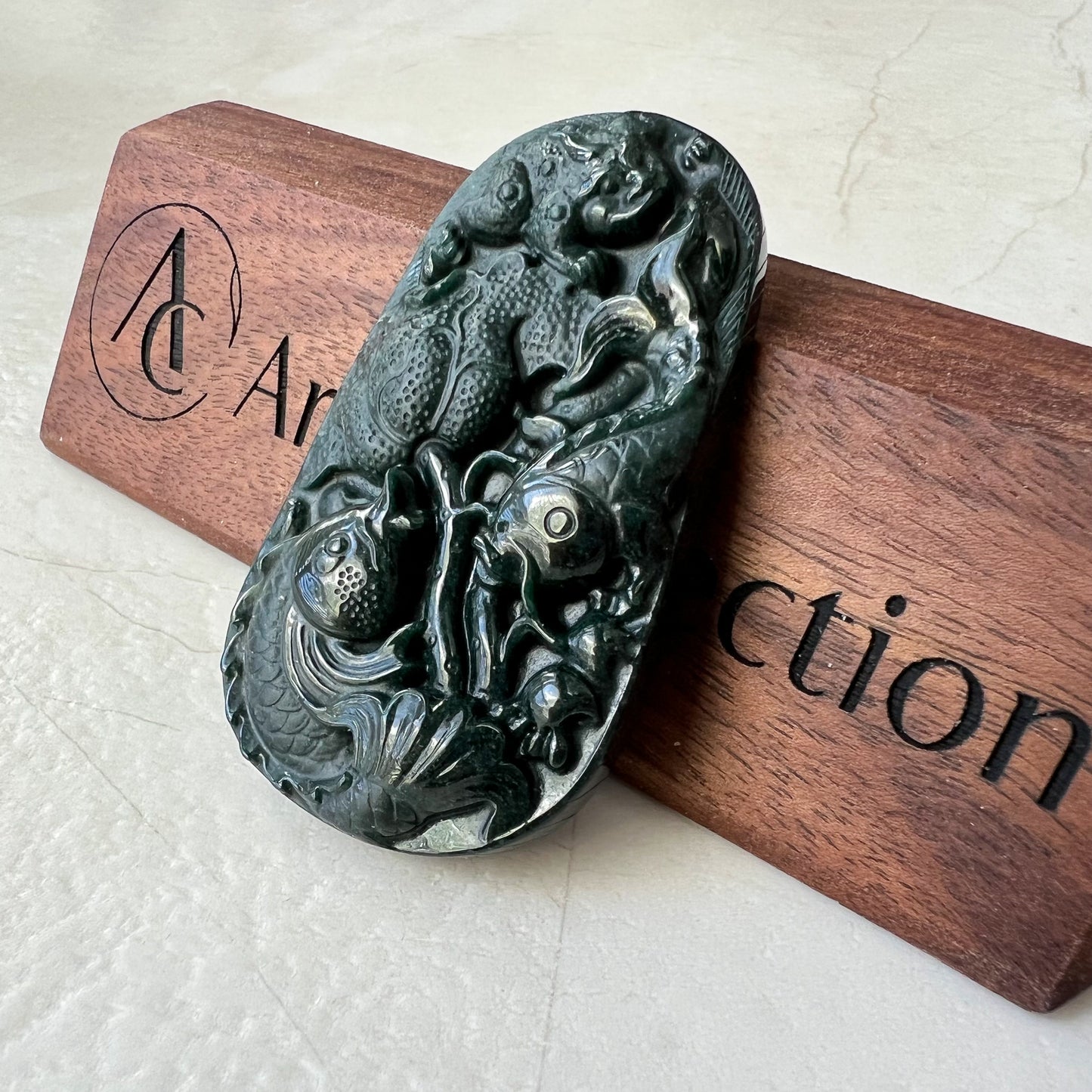 Black Jadeite Jade Twin Fish, Omphacite Jade, Pisces Zodiac Horoscope Necklace, Hand Carved Pendant Necklace, LGG-0322-1667010045-1 - AriaDesignCollection