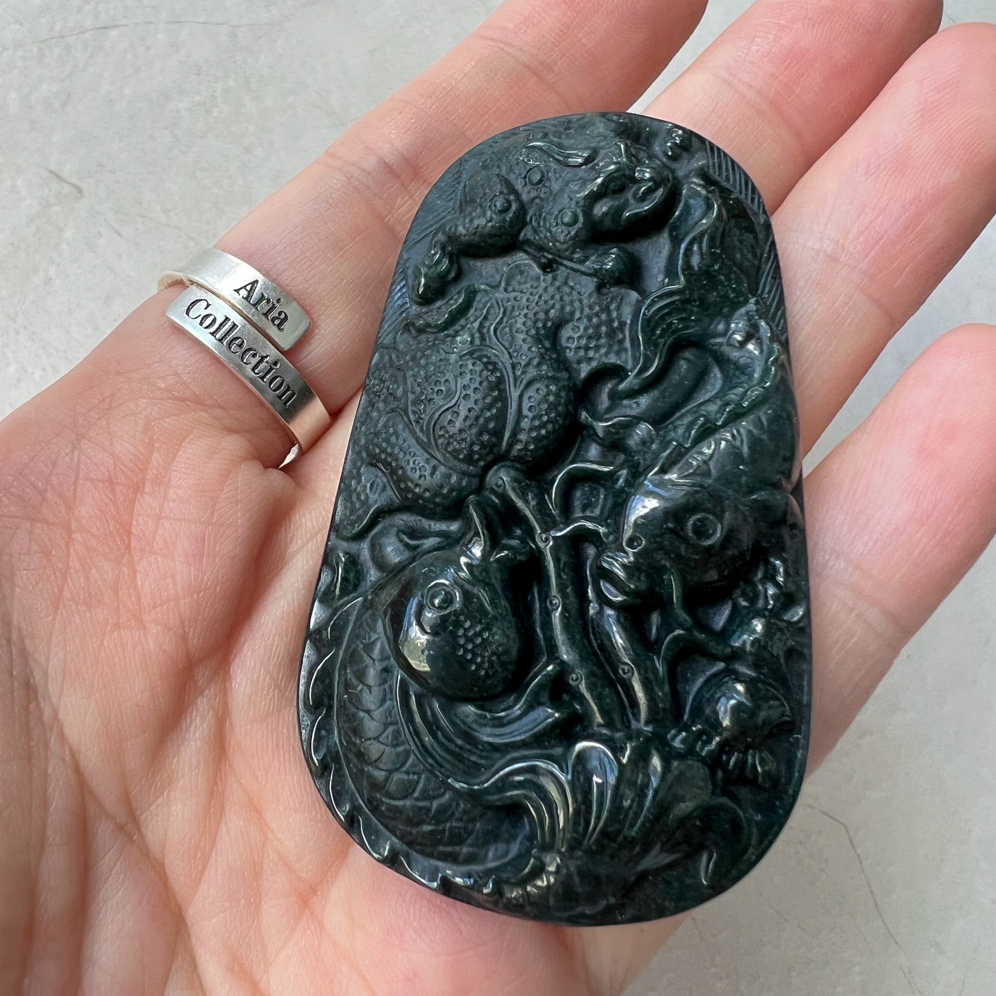 Black Jadeite Jade Twin Fish, Omphacite Jade, Pisces Zodiac Horoscope Necklace, Hand Carved Pendant Necklace, LGG-0322-1667010045-1 - AriaDesignCollection
