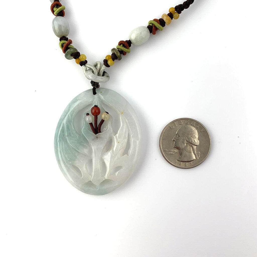 Jadeite Jade Carved Flower Necklace, Floral Necklace, Jade Flower Necklace, YW-0110-1647121580 - AriaDesignCollection