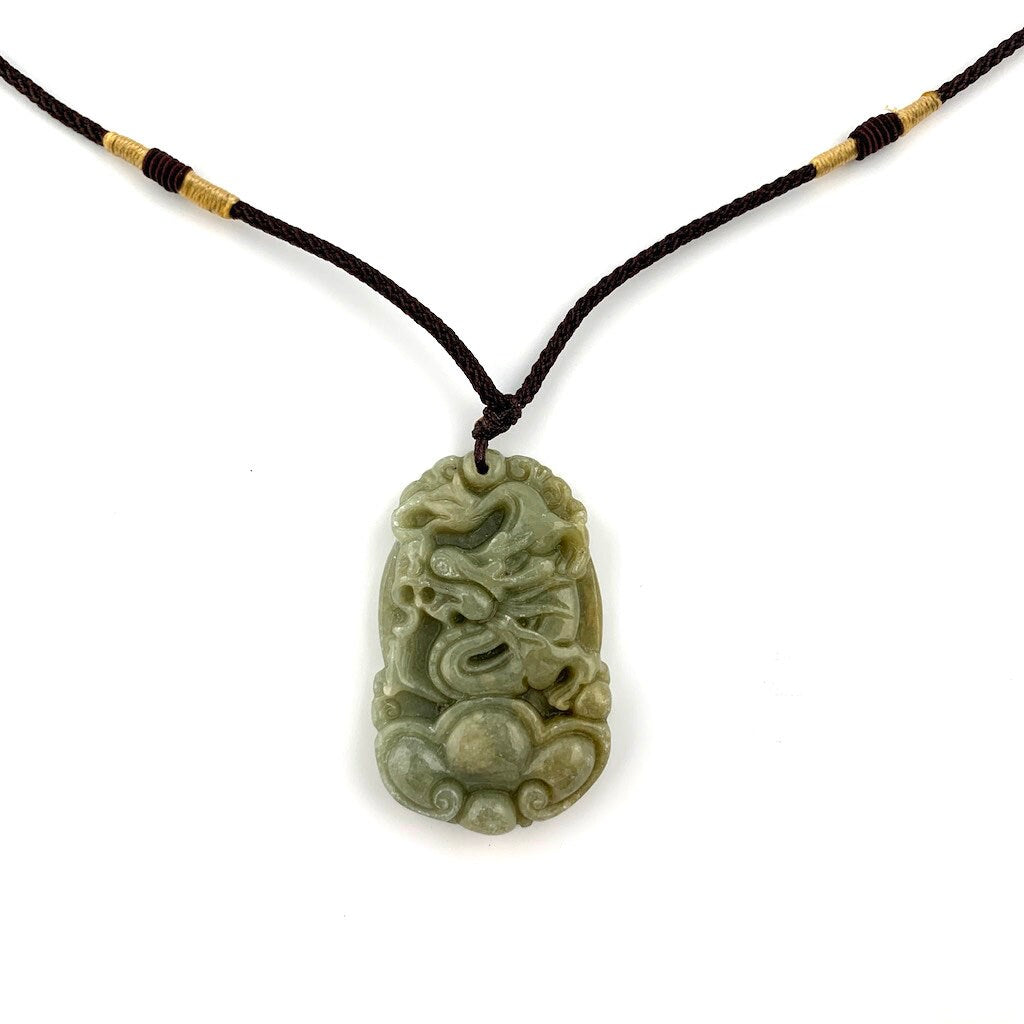 Jadeite Jade Dragon Chinese Zodiac Carved Rustic Pendant Necklace, YW-0321-1647033707 - AriaDesignCollection