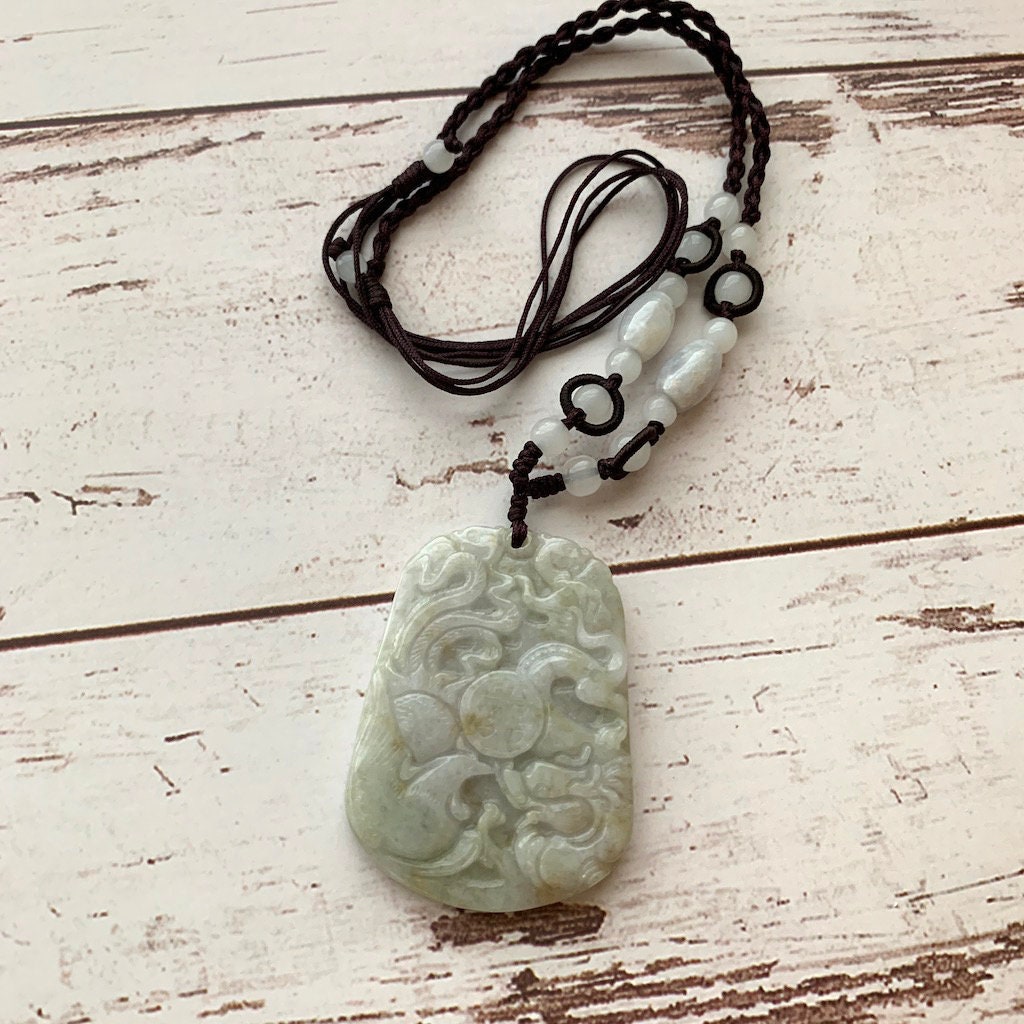 Jadeite Jade Wedding Marriage Gift Happiness Carved Necklace, YW-0110-1646980432 - AriaDesignCollection