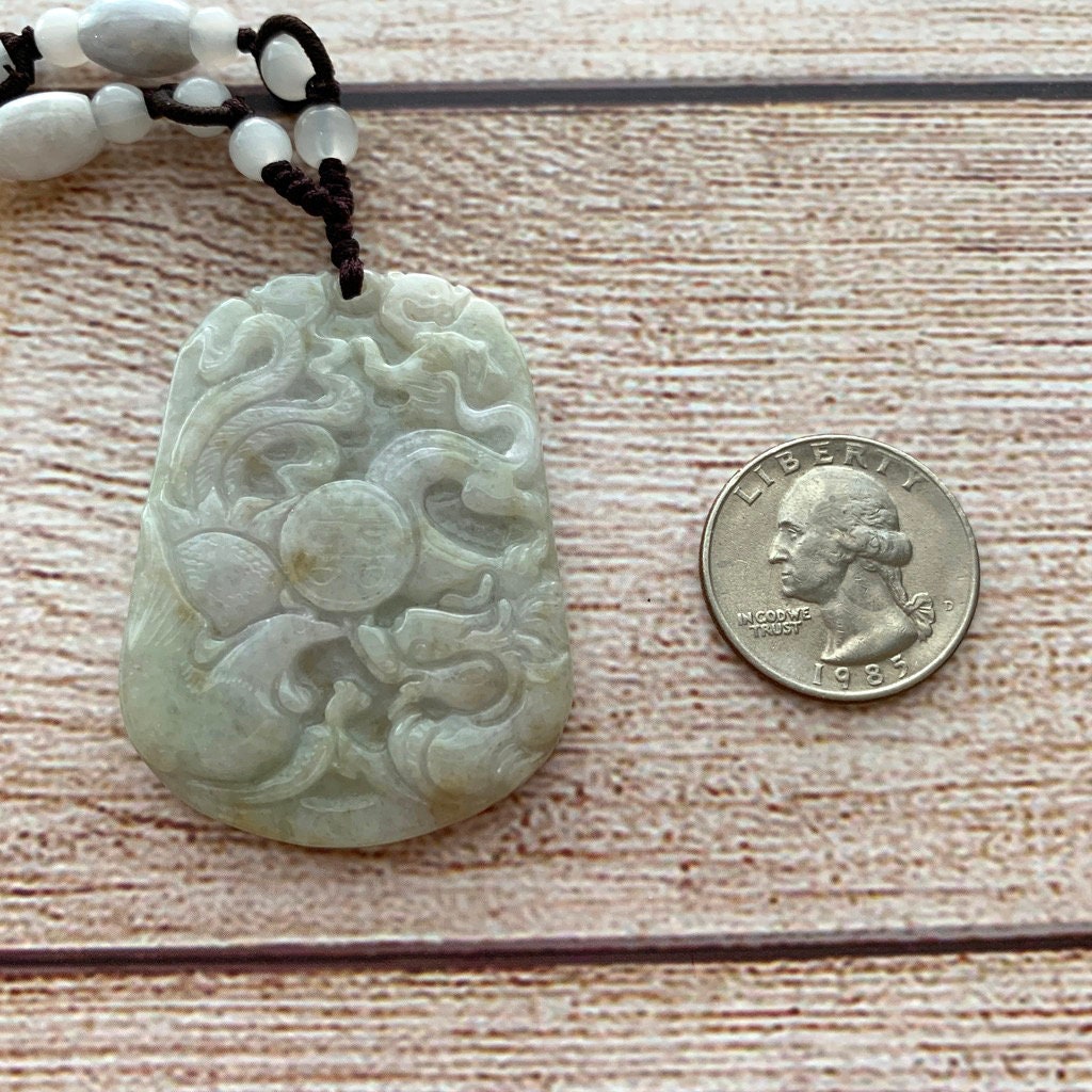 Jadeite Jade Wedding Marriage Gift Happiness Carved Necklace, YW-0110-1646980432 - AriaDesignCollection