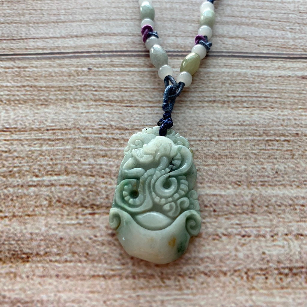 Jadeite Jade Snake Chinese Zodiac Carved Pendant Necklace, YW-0110-1646979561 - AriaDesignCollection