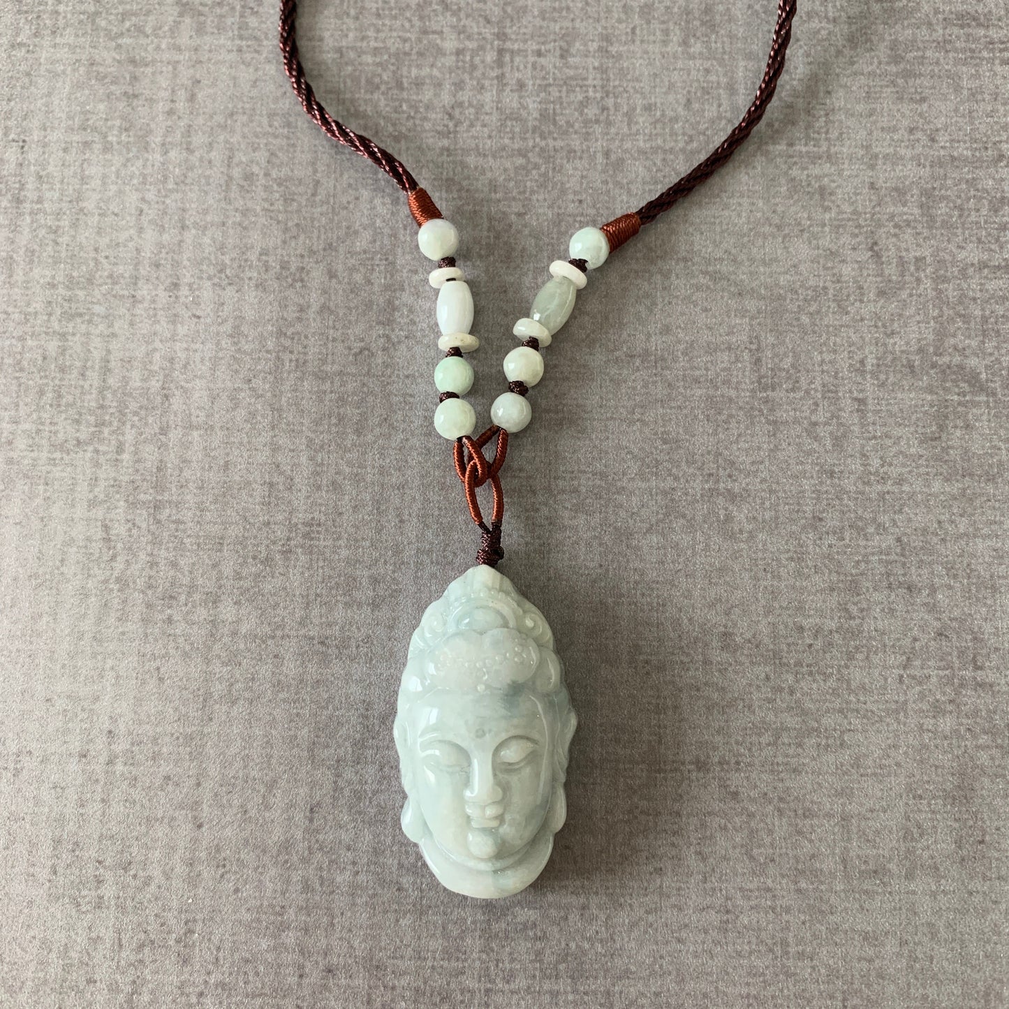 Jadeite Jade Guan Yin Head Carved Pendant Necklace, Jade Quan Am, Jade Kuan Yin, YW-0110-1646848256 - AriaDesignCollection