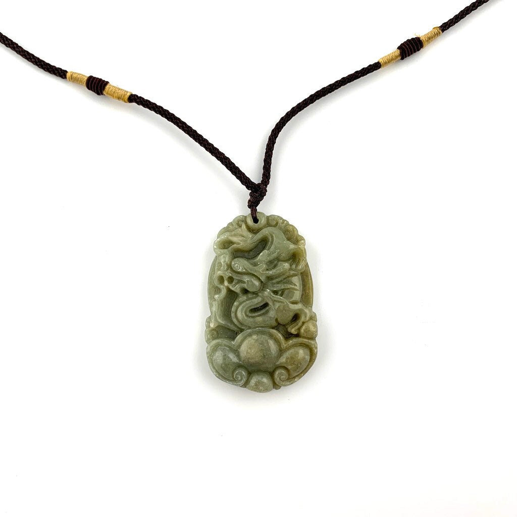 Jadeite Jade Dragon Chinese Zodiac Carved Rustic Pendant Necklace, YW-0321-1647033707 - AriaDesignCollection