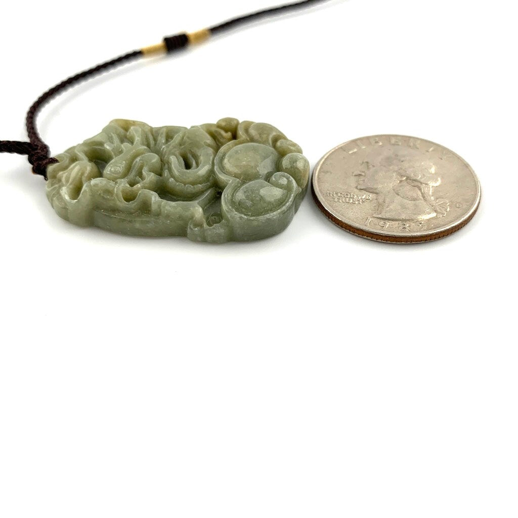 Jadeite Jade Dragon Chinese Zodiac Carved Rustic Pendant Necklace, YW-0321-1647033707 - AriaDesignCollection