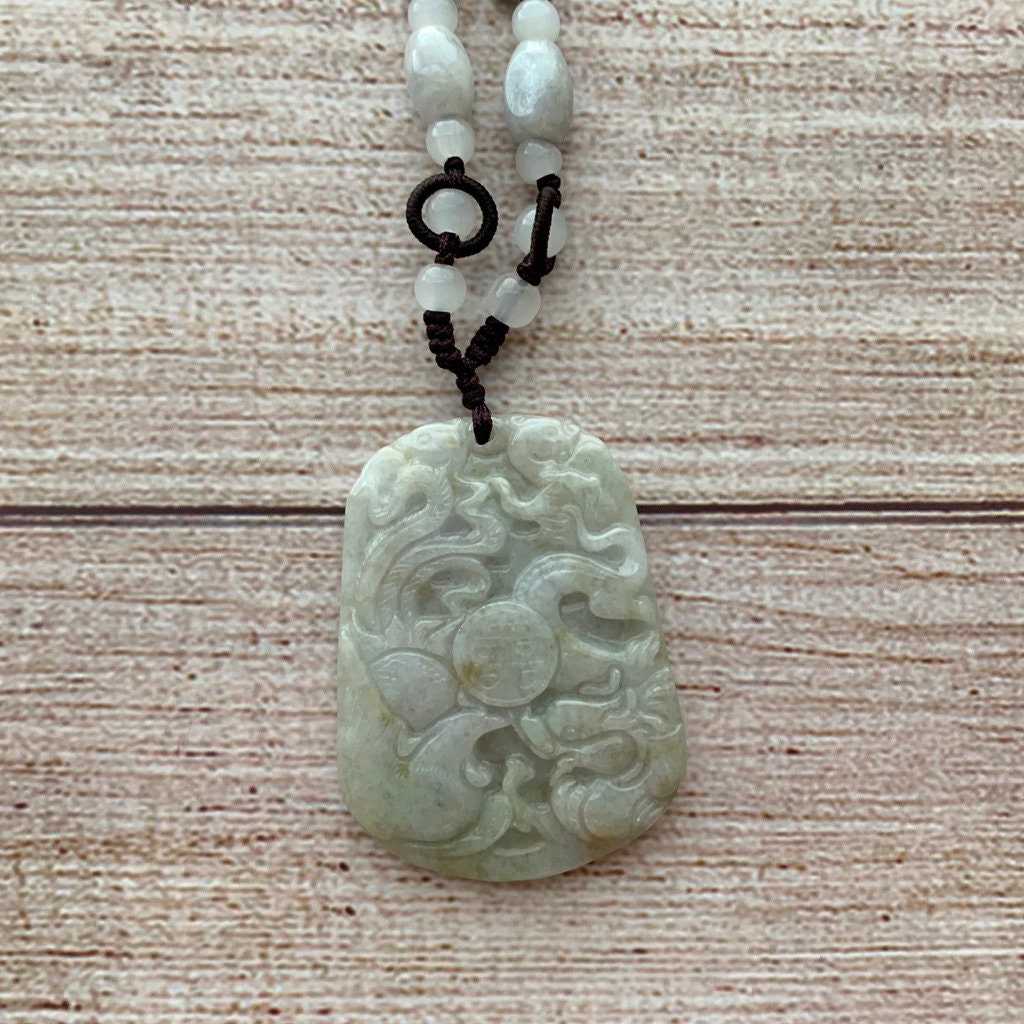 Jadeite Jade Wedding Marriage Gift Happiness Carved Necklace, YW-0110-1646980432 - AriaDesignCollection