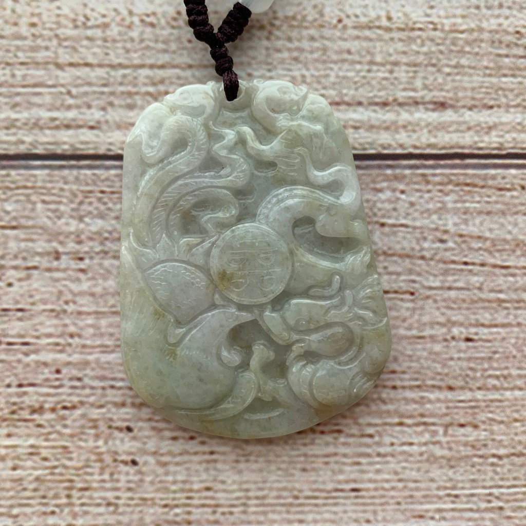 Jadeite Jade Wedding Marriage Gift Happiness Carved Necklace, YW-0110-1646980432 - AriaDesignCollection