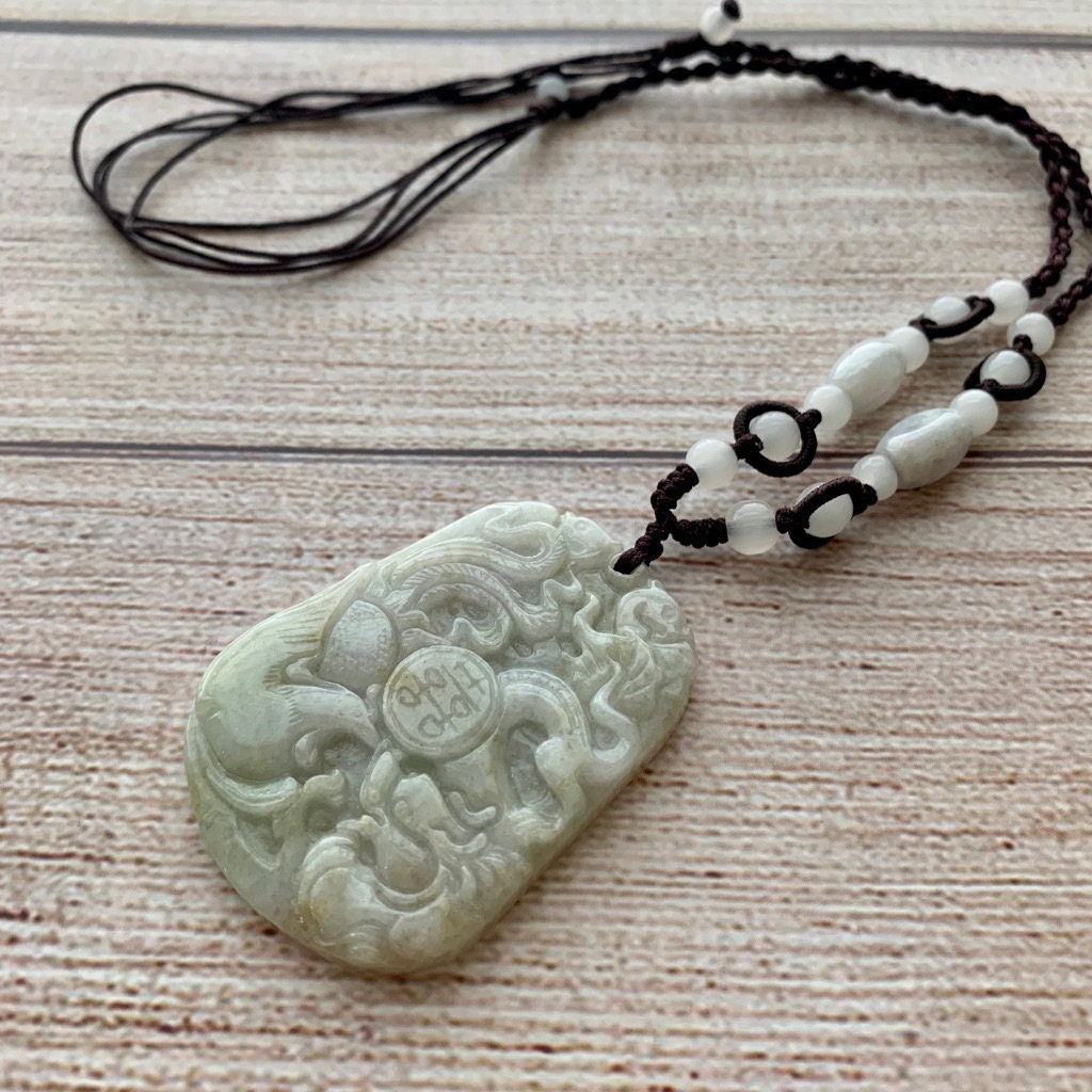 Jadeite Jade Wedding Marriage Gift Happiness Carved Necklace, YW-0110-1646980432 - AriaDesignCollection