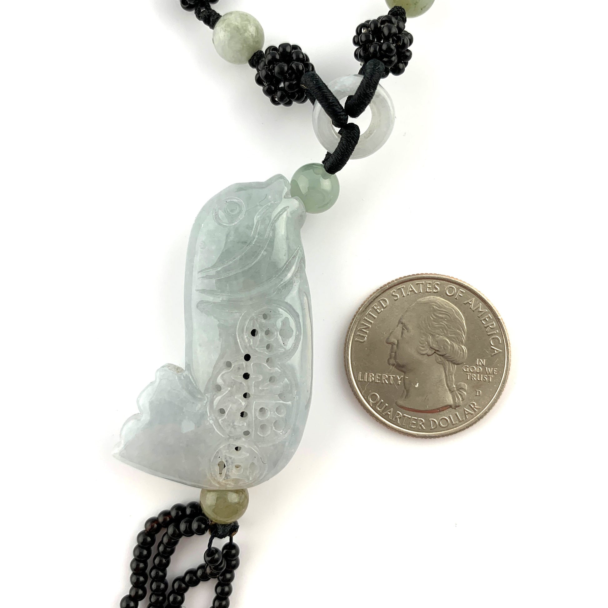 Jadeite Jade Fish Chinese Carved Pendant, YW-0110-1647022622 - AriaDesignCollection