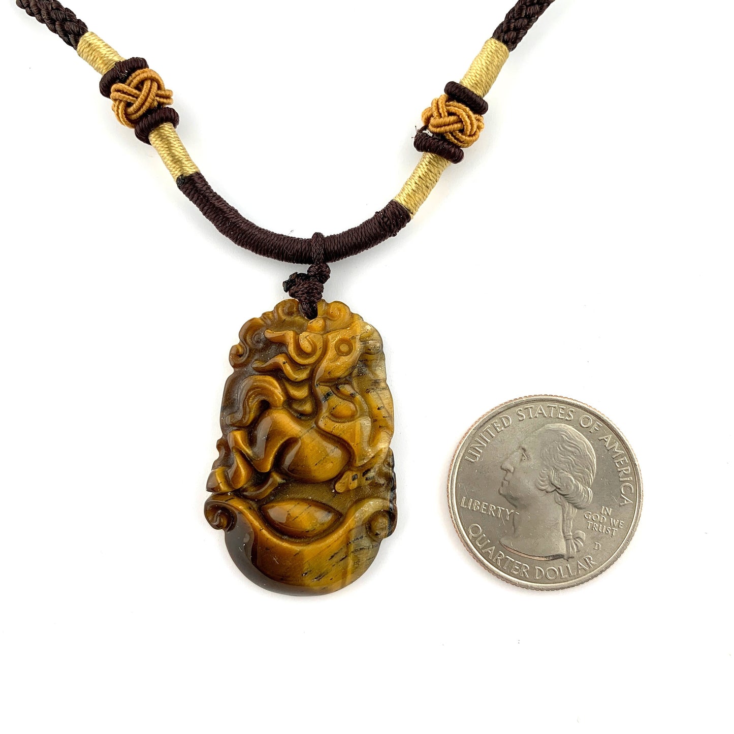 Tiger Eye Horse Chinese Zodiac Rustic Carved Pendant Necklace, YW-0110-1646934969 - AriaDesignCollection