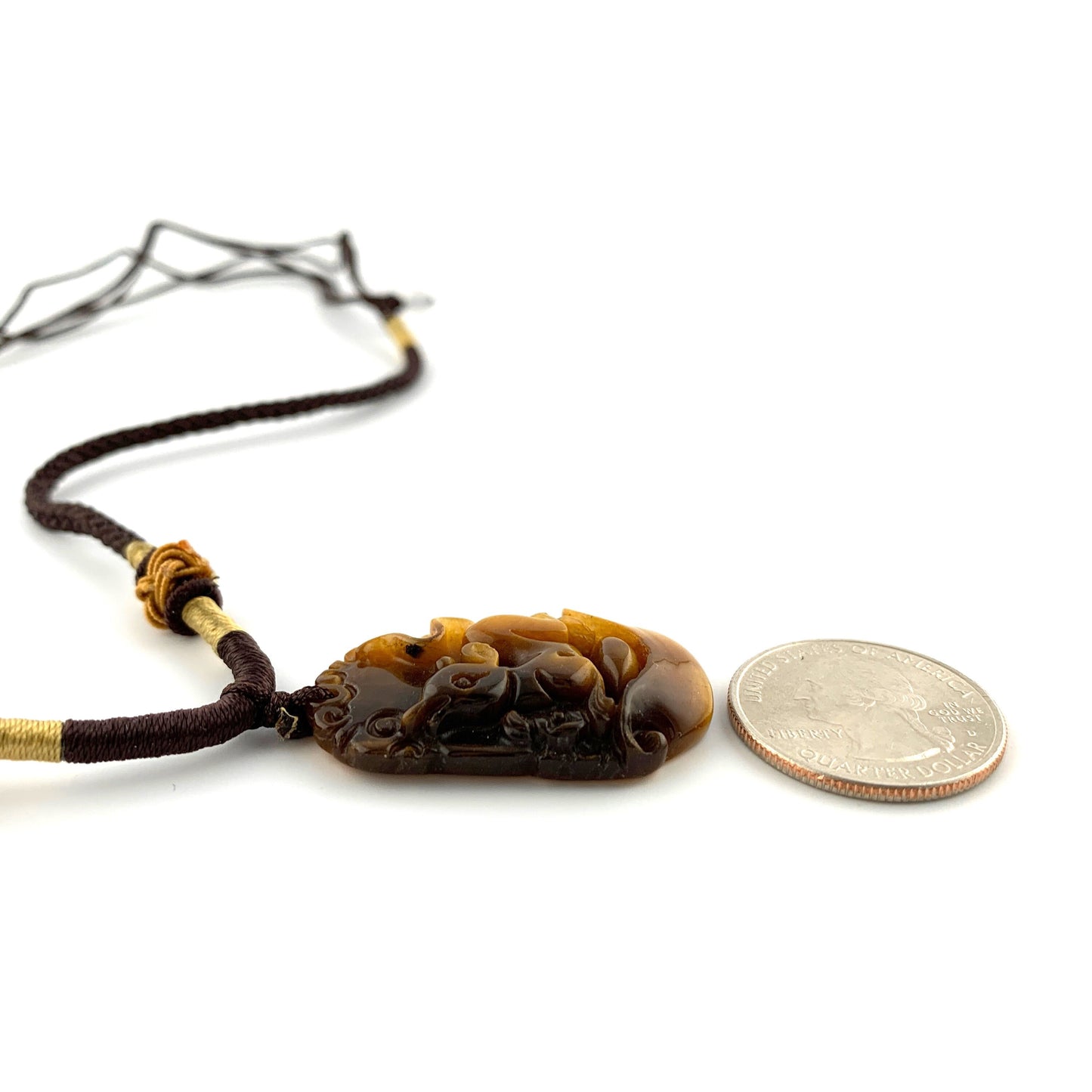 Tiger Eye Rat Mouse Chinese Zodiac Carved Pendant Necklace, YW-0321-1646065720 - AriaDesignCollection
