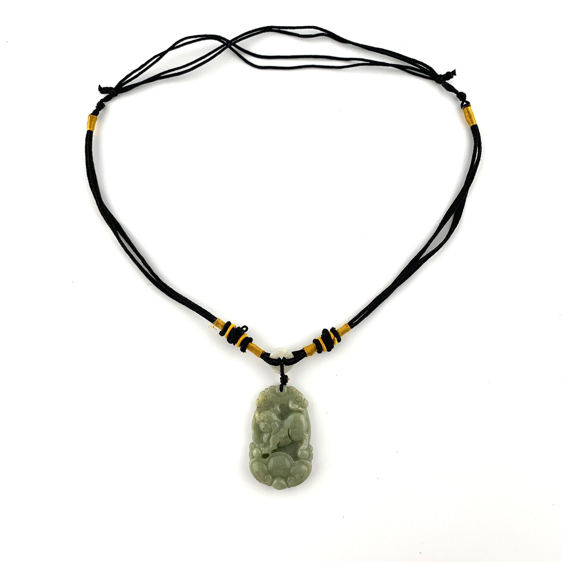Jadeite Jade Pig Boar Chinese Zodiac Carved Rustic Pendant Necklace, YW-0110-1646934858 - AriaDesignCollection