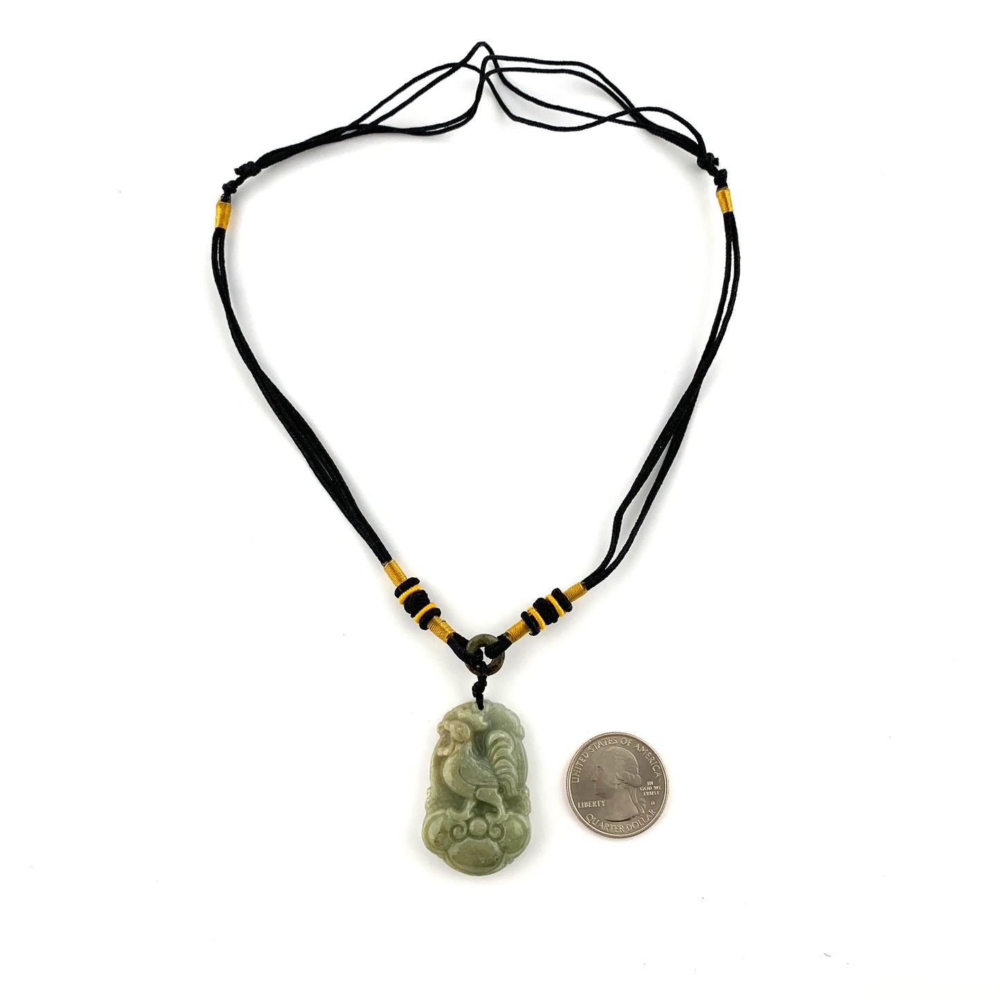 Jadeite Jade Rooster Chicken Chinese Zodiac Carved Rustic Pendant Necklace, YW-0110-1646929630 - AriaDesignCollection