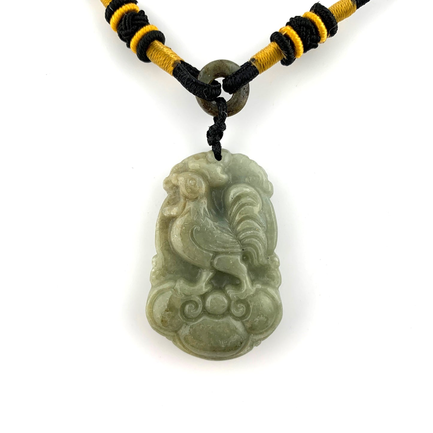 Jadeite Jade Rooster Chicken Chinese Zodiac Carved Rustic Pendant Necklace, YW-0110-1646929630 - AriaDesignCollection