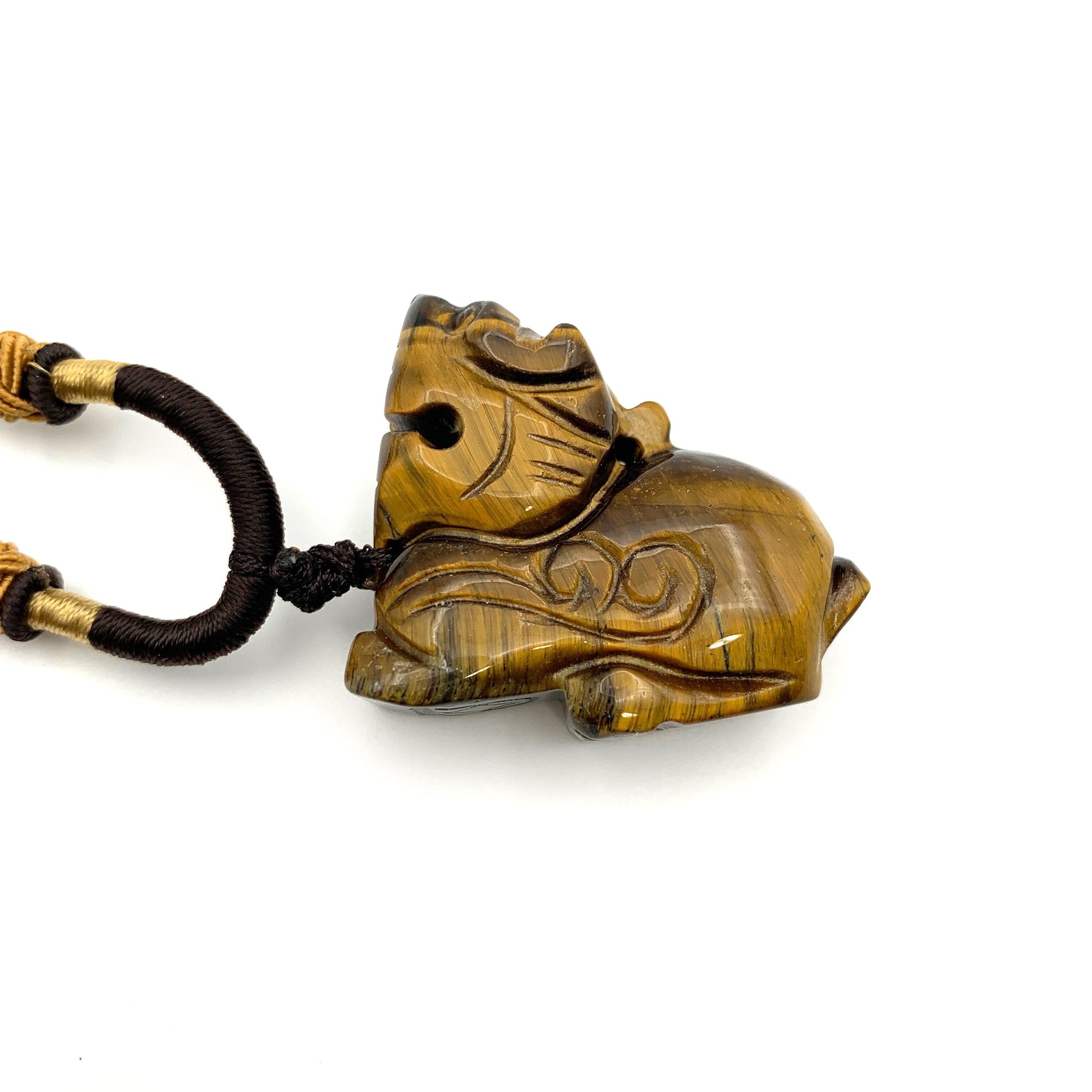 Tiger Eye Dragon Pixiu Rustic Dragon Chinese Carved Pendant, YW-0110-1646840764 - AriaDesignCollection