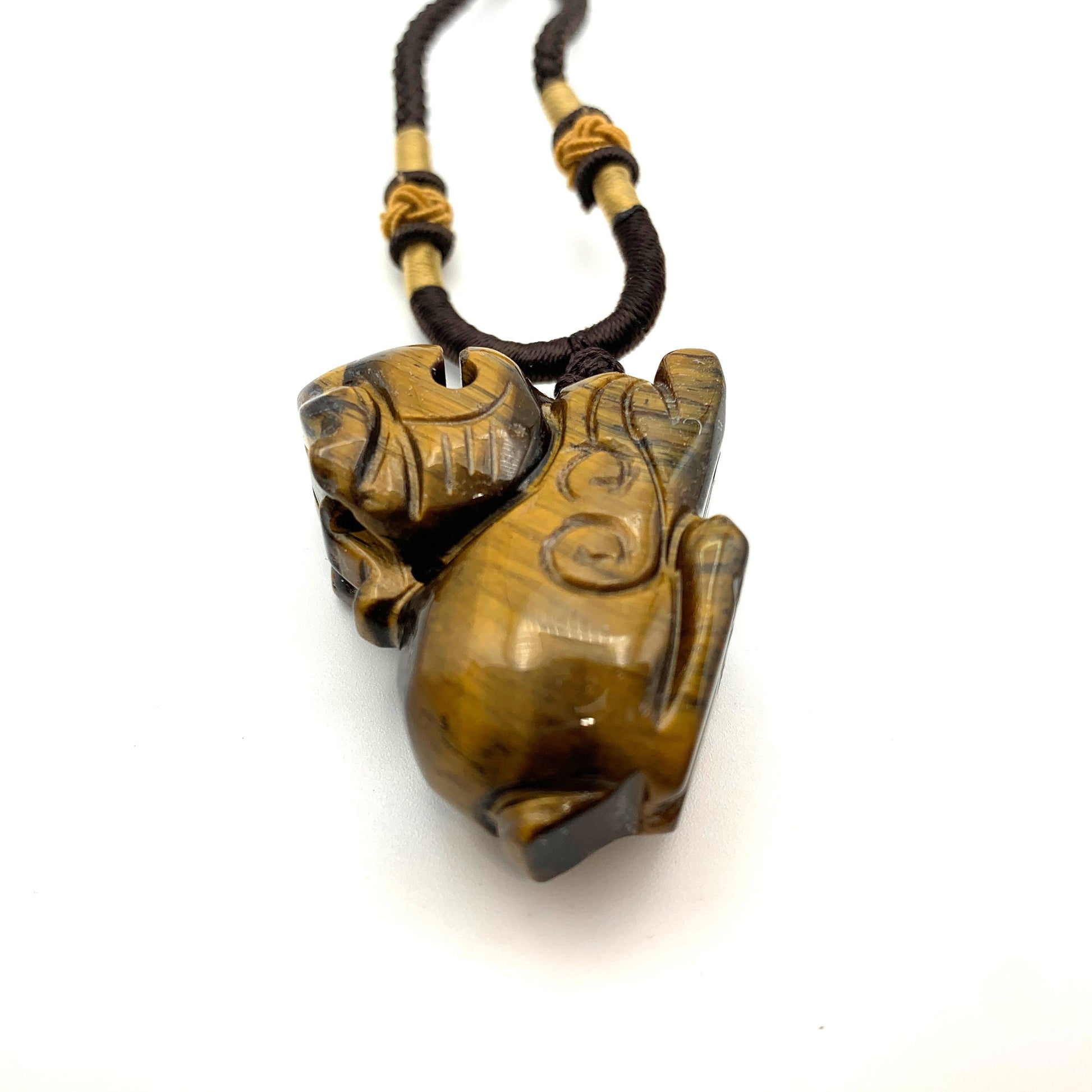 Tiger Eye Dragon Pixiu Rustic Dragon Chinese Carved Pendant, YW-0110-1646840764 - AriaDesignCollection