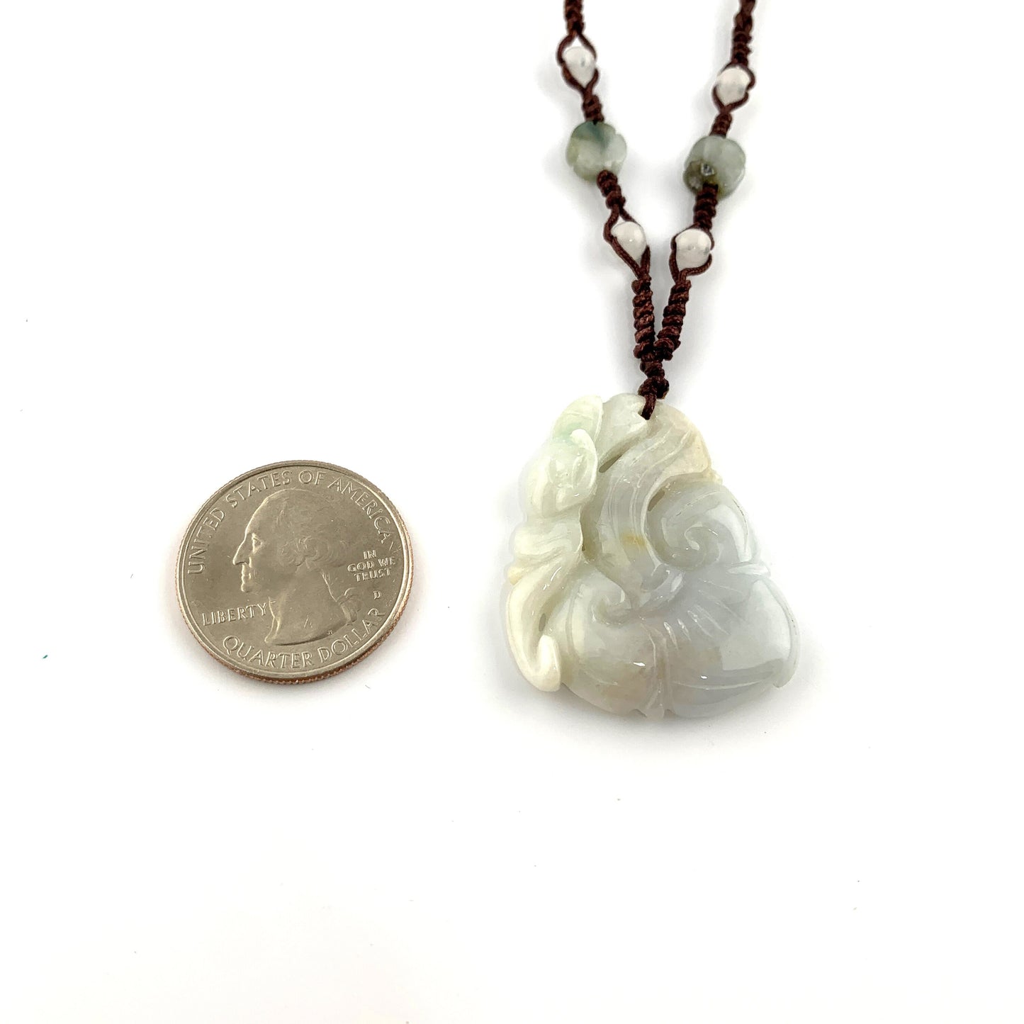 Jadeite Jade Lucky Ruyi, Ru Yi, 如意, Pendant Hand Carved Necklace, YW-0110-1647022446 - AriaDesignCollection