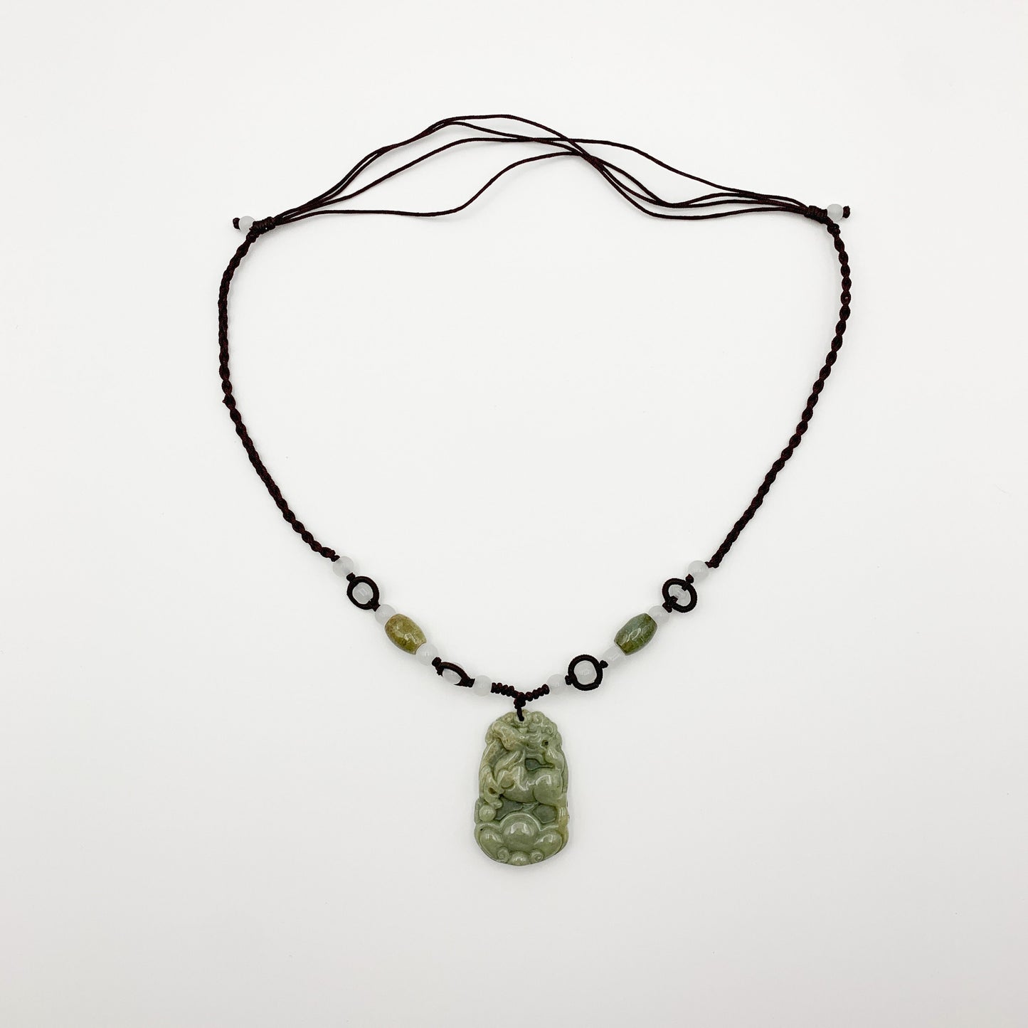 Horse Jadeite Chinese Zodiac Rustic Carved Pendant Necklace, YW-0110-1646804274 - AriaDesignCollection