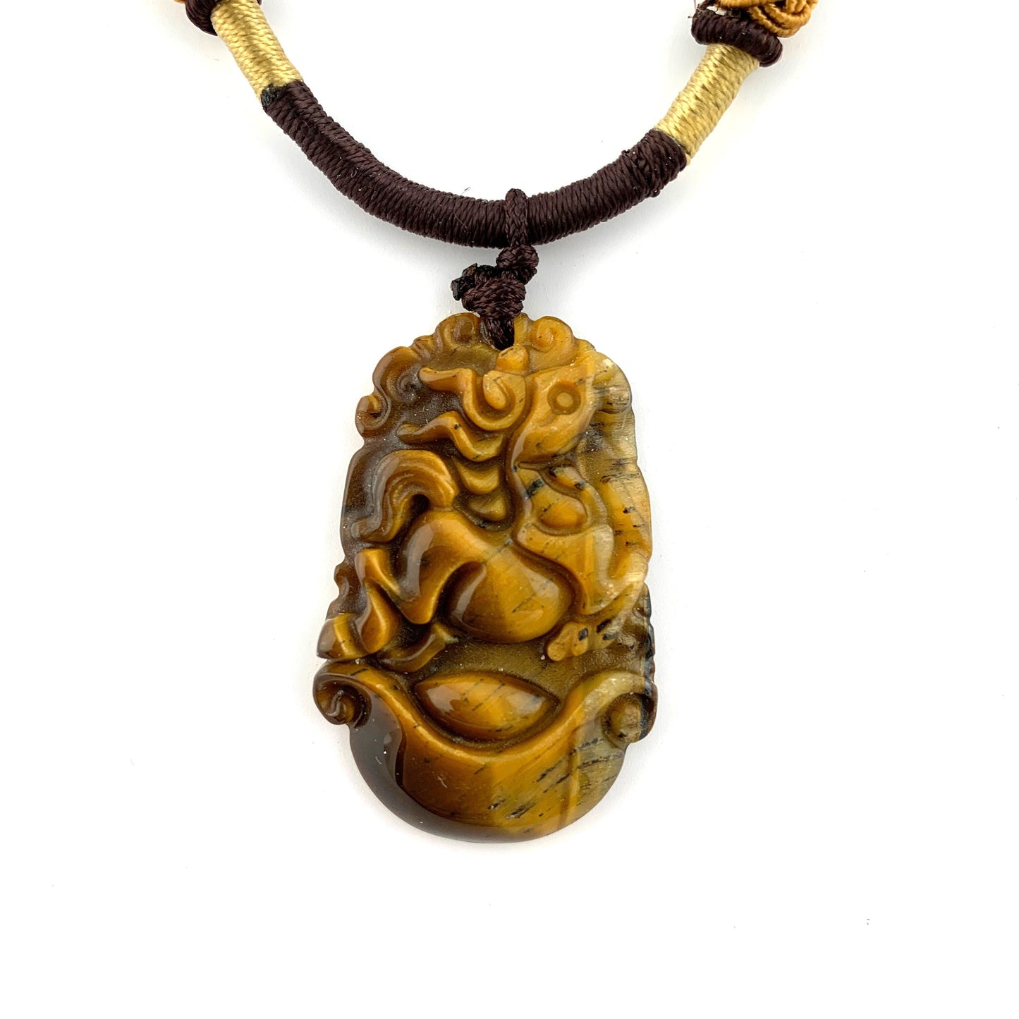 Tiger Eye Horse Chinese Zodiac Rustic Carved Pendant Necklace, YW-0110-1646934969 - AriaDesignCollection