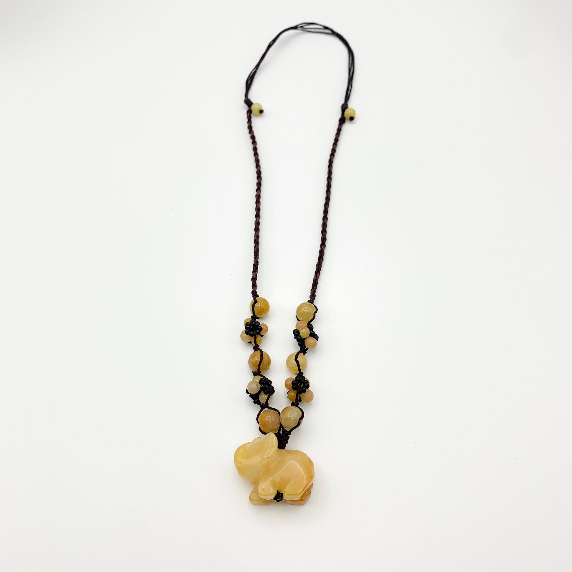 Yellow Jade Elephant Carved Necklace, YW-0110-1646608140 - AriaDesignCollection