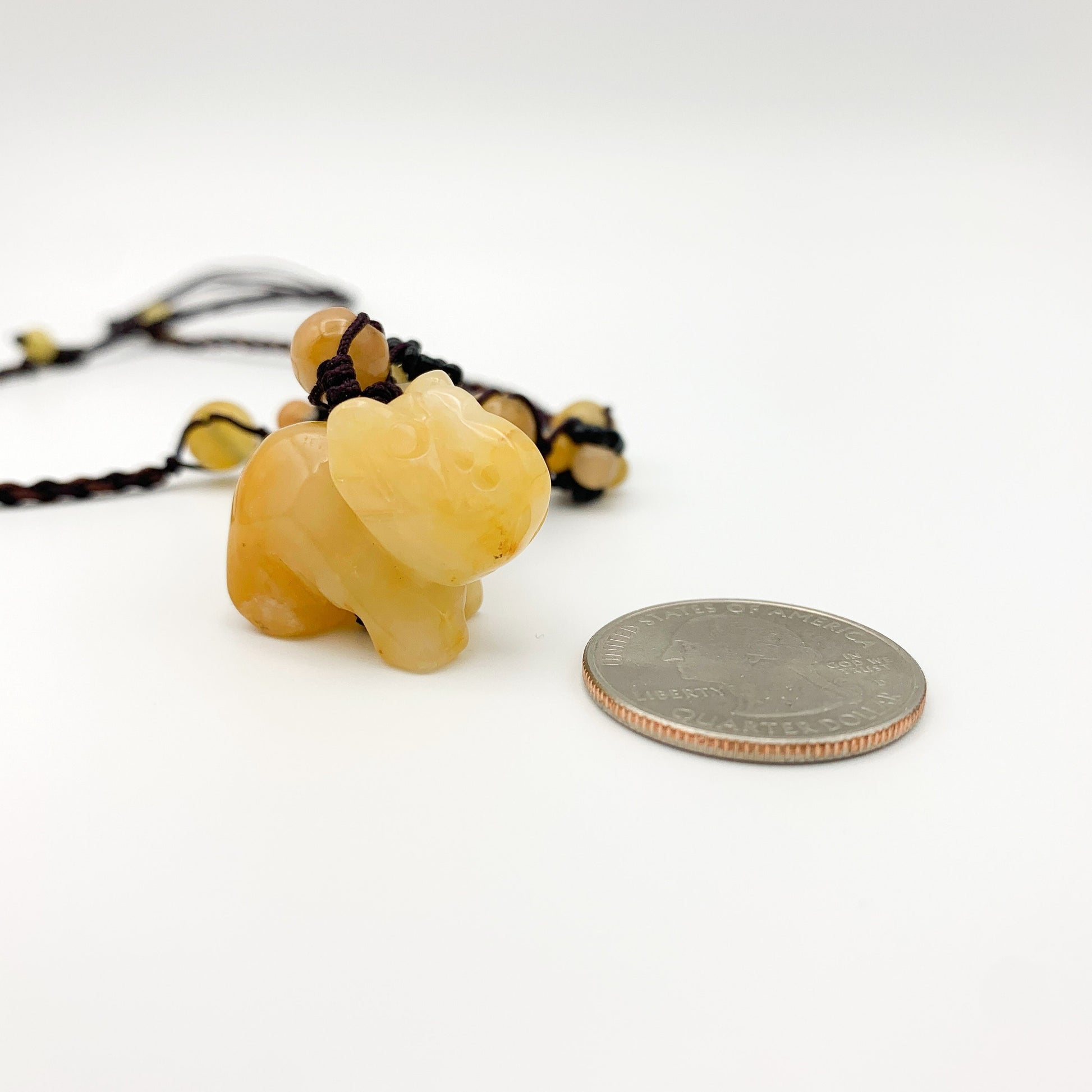 Yellow Jade Elephant Carved Necklace, YW-0110-1646608140 - AriaDesignCollection