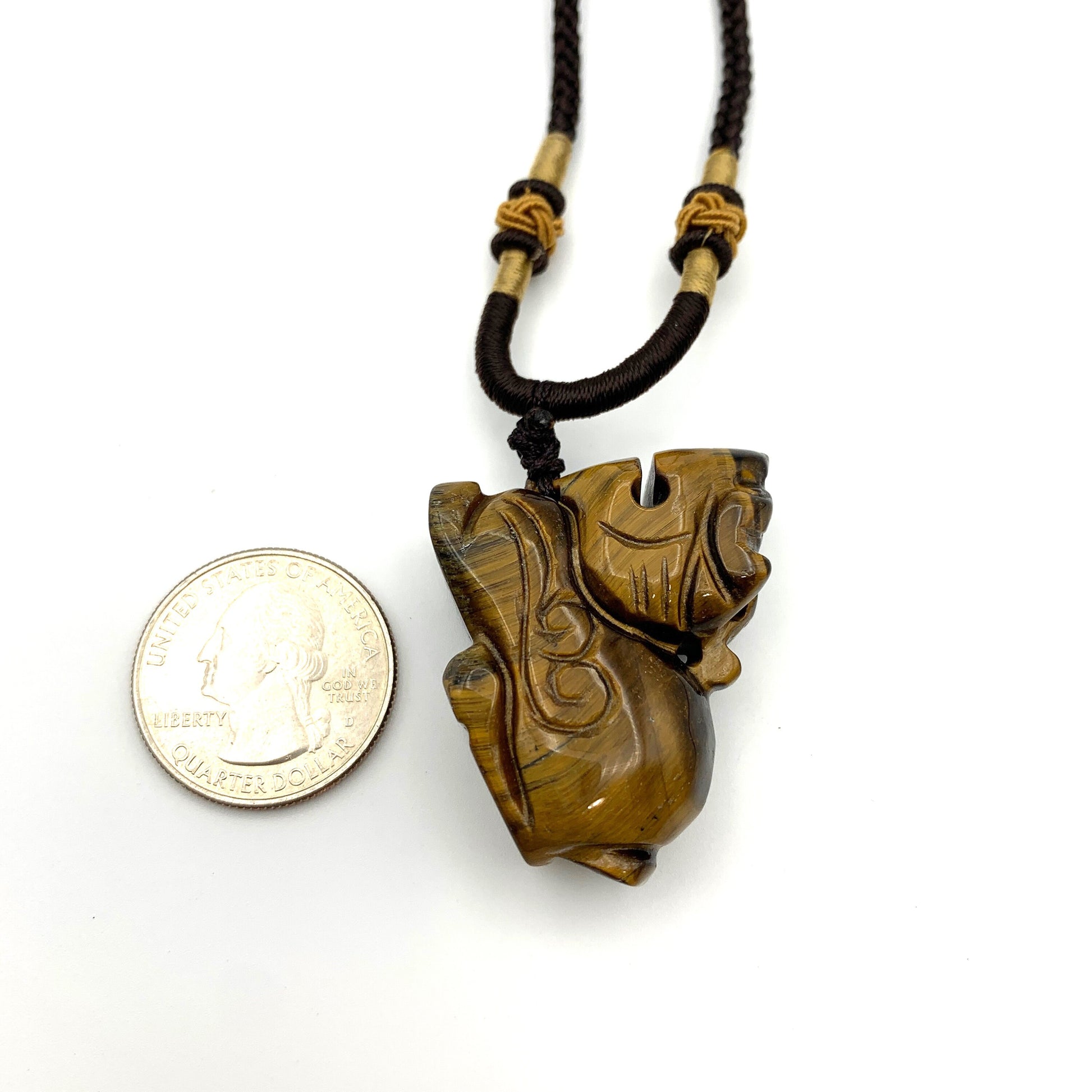 Tiger Eye Dragon Pixiu Rustic Dragon Chinese Carved Pendant, YW-0110-1646840764 - AriaDesignCollection