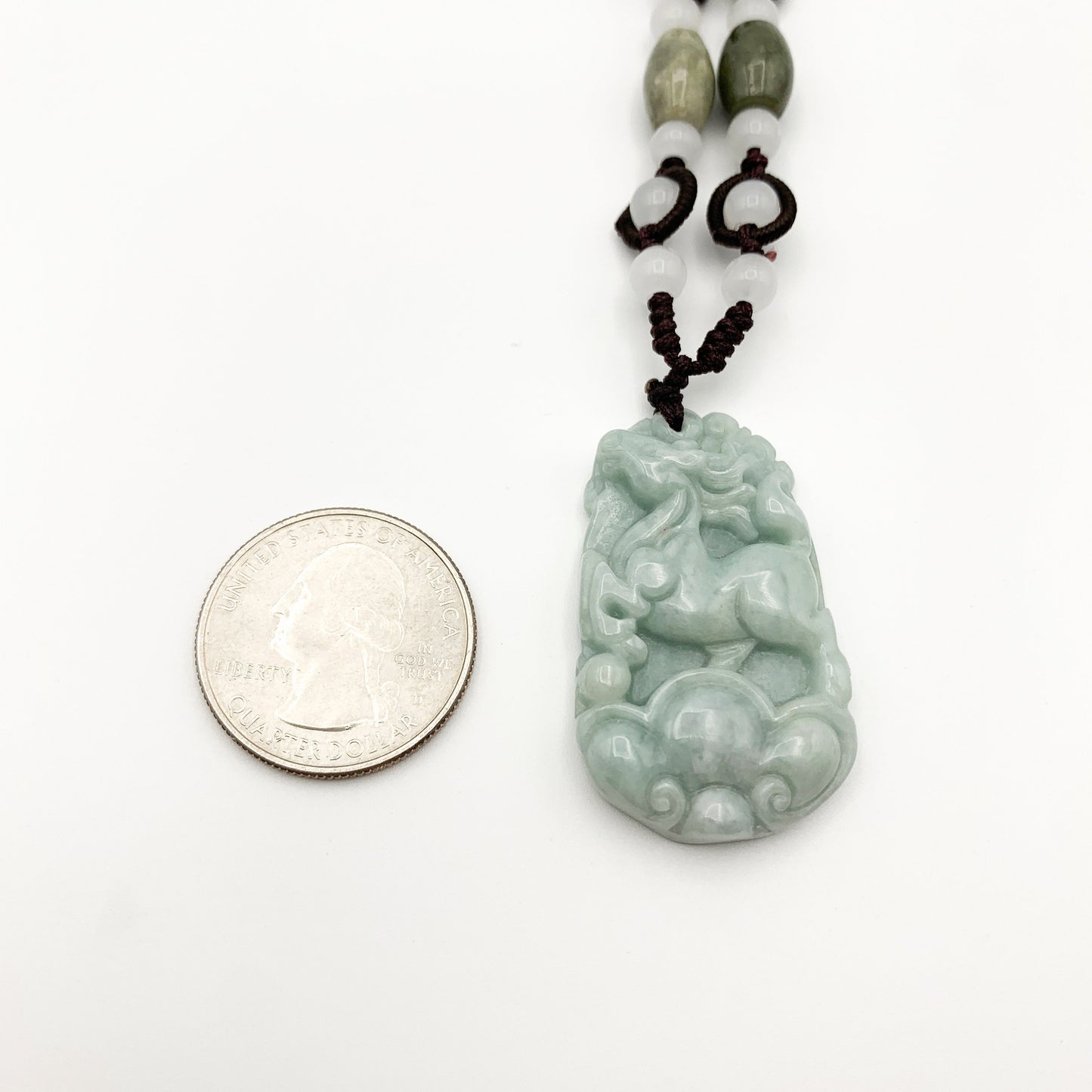 Horse Jade Chinese Zodiac Rustic Carved Pendant Necklace, YW-0110-1646517385 - AriaDesignCollection