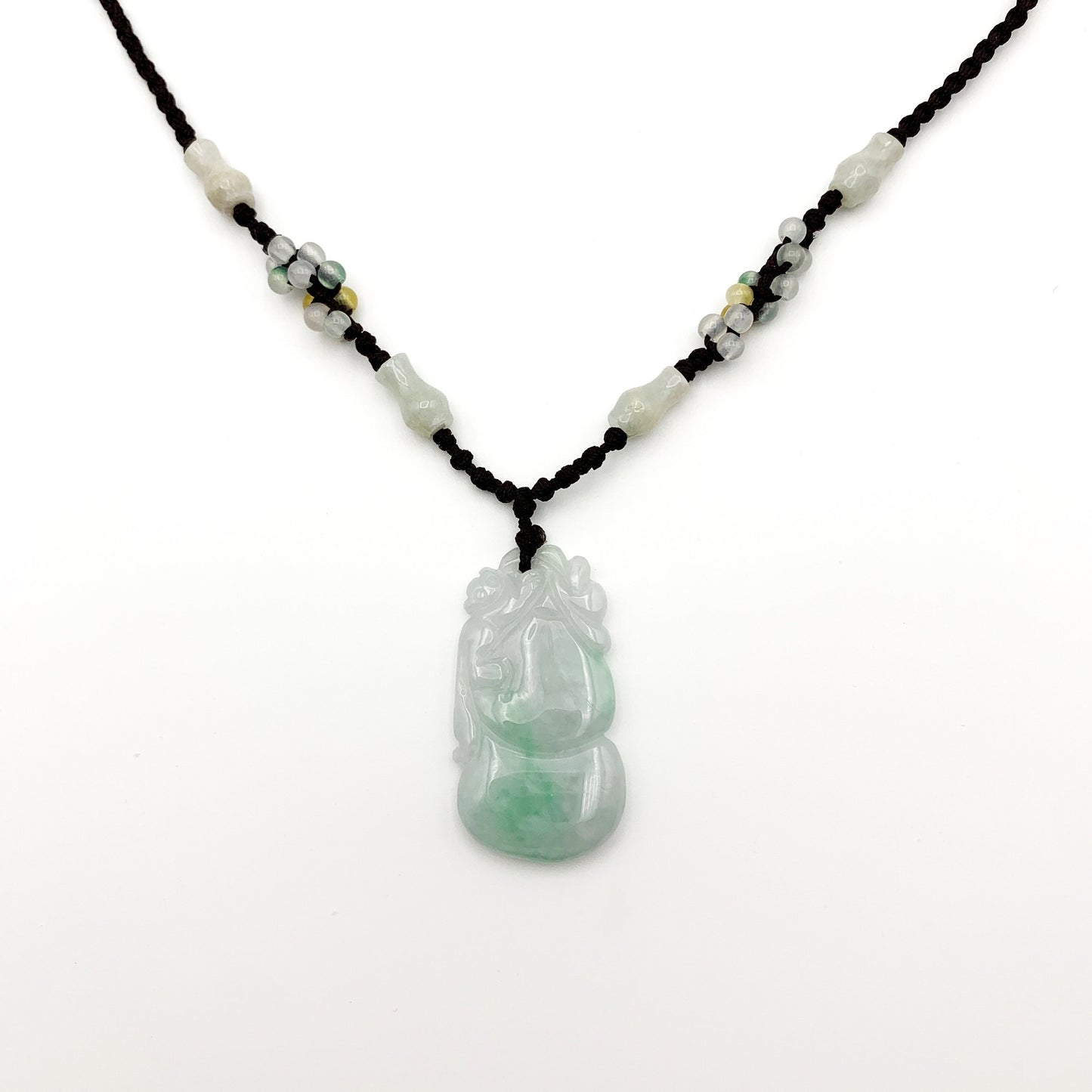 Jadeite Jade Peach Carved Necklace, Green Jade Pendant, Green Jade Necklace, YW-0110-1646463196 - AriaDesignCollection