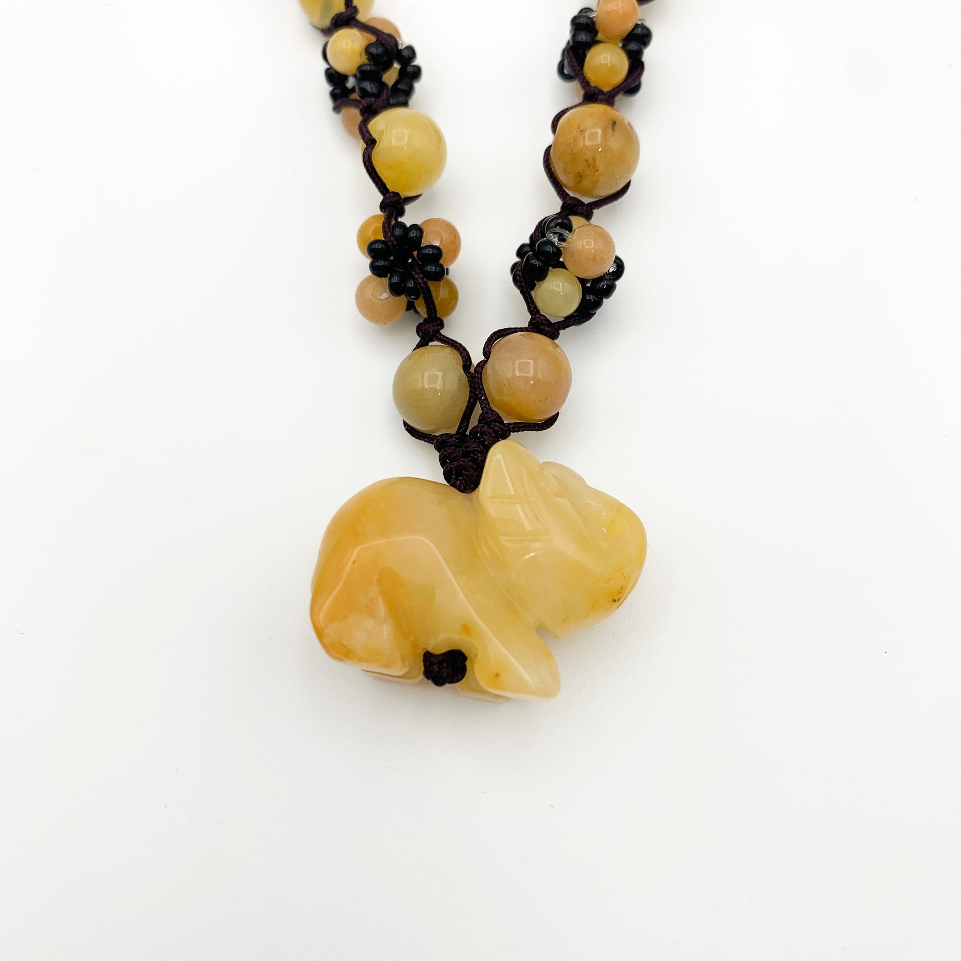 Yellow Jade Elephant Carved Necklace, YW-0110-1646608140 - AriaDesignCollection