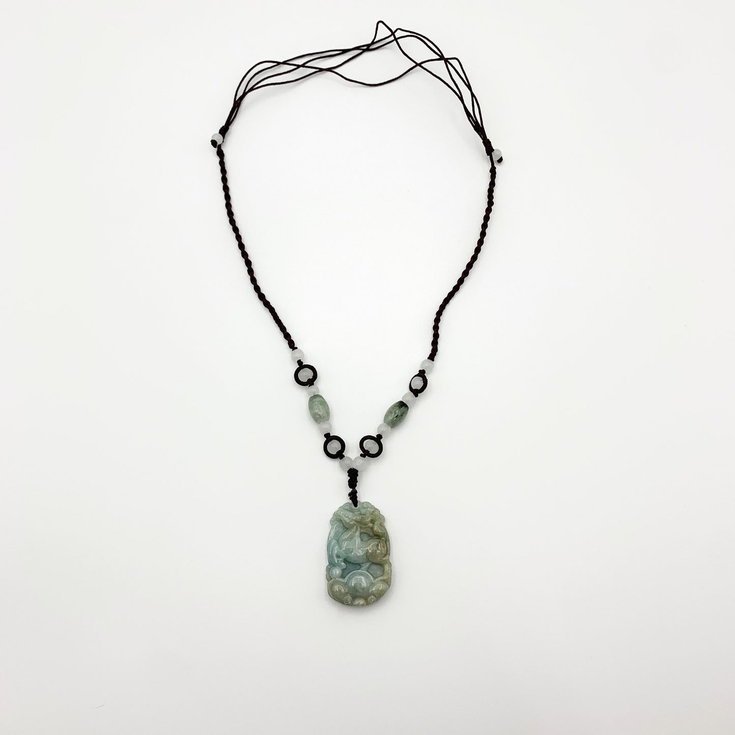 Horse Jadeite Chinese Zodiac Rustic Carved Pendant Necklace, YW-0110-1646517628 - AriaDesignCollection