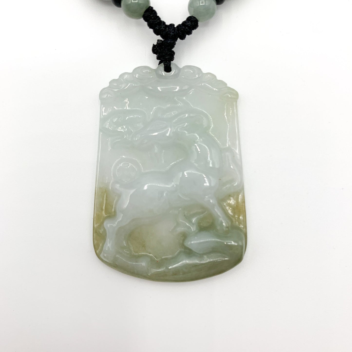 Jadeite Jade Sheep Goat Ram Chinese Zodiac Carved Pendant Necklace, YW-0321-1646061640 - AriaDesignCollection