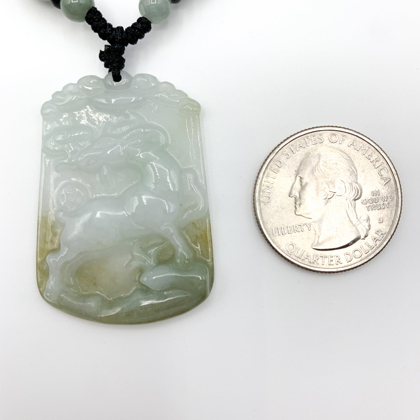 Jadeite Jade Sheep Goat Ram Chinese Zodiac Carved Pendant Necklace, YW-0321-1646061640 - AriaDesignCollection