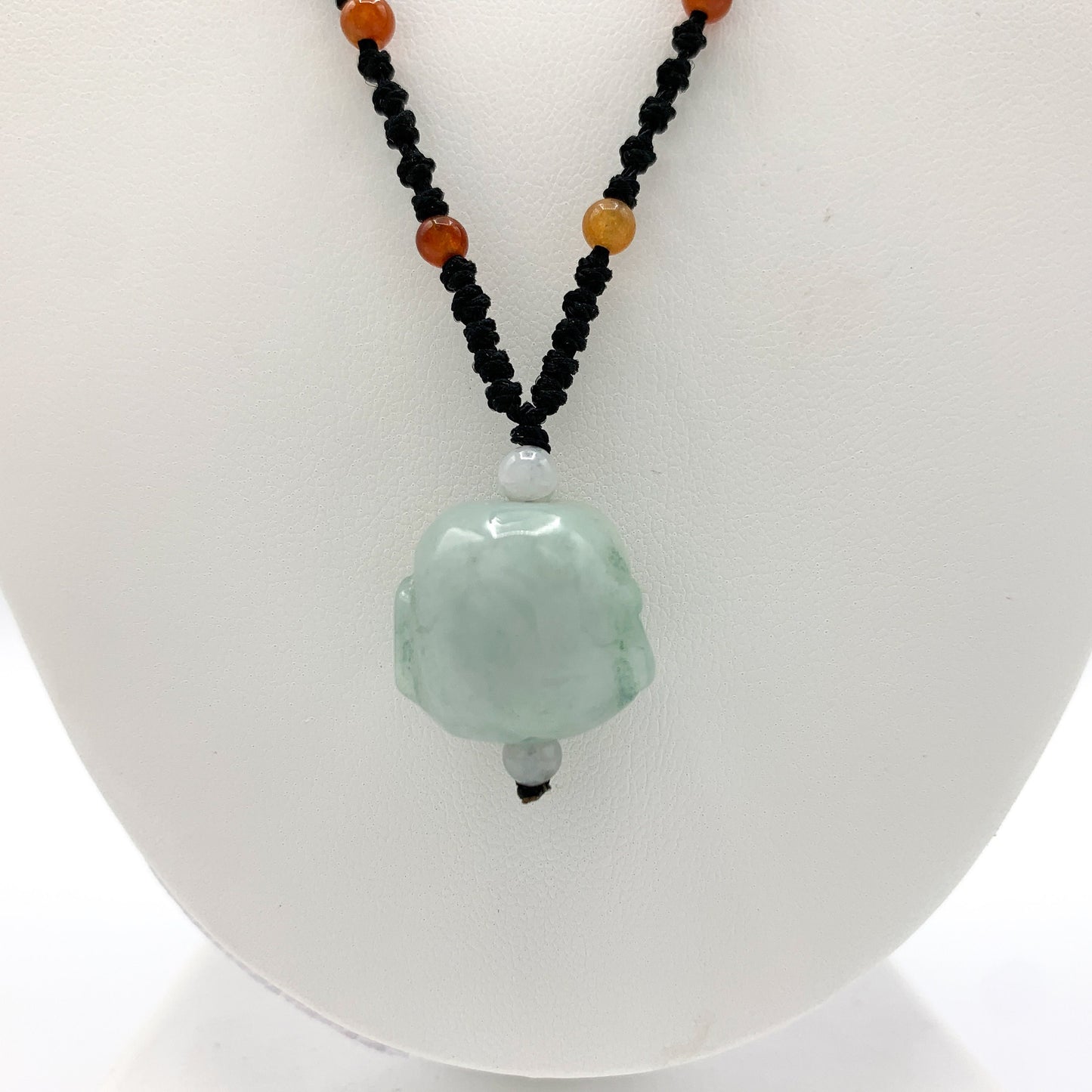 Jadeite Jade Buddha, Happy Laughing Buddha, Head Carved Pendant Necklace, YW-0110-1646061006 - AriaDesignCollection