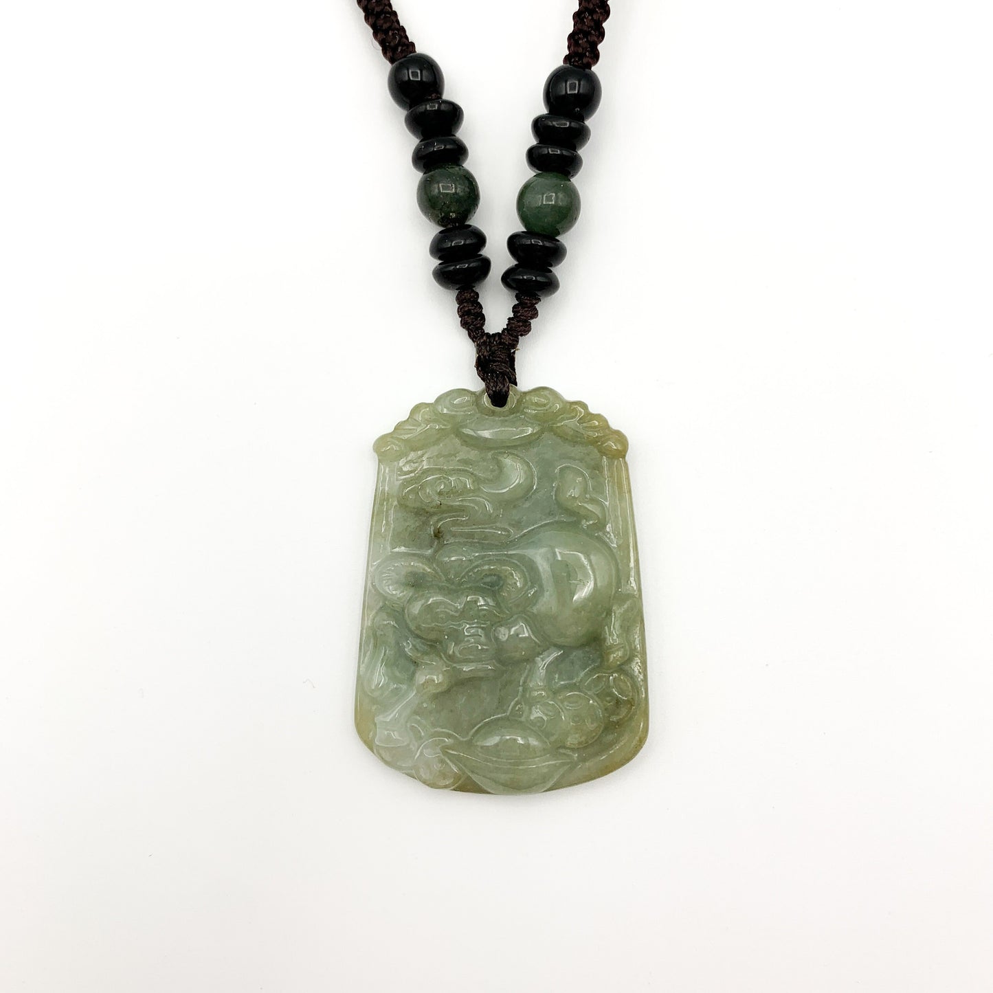 Jadeite Jade Ox Bull Cow Chinese Zodiac Carved Pendant Necklace, YW-0321-1645672473 - AriaDesignCollection
