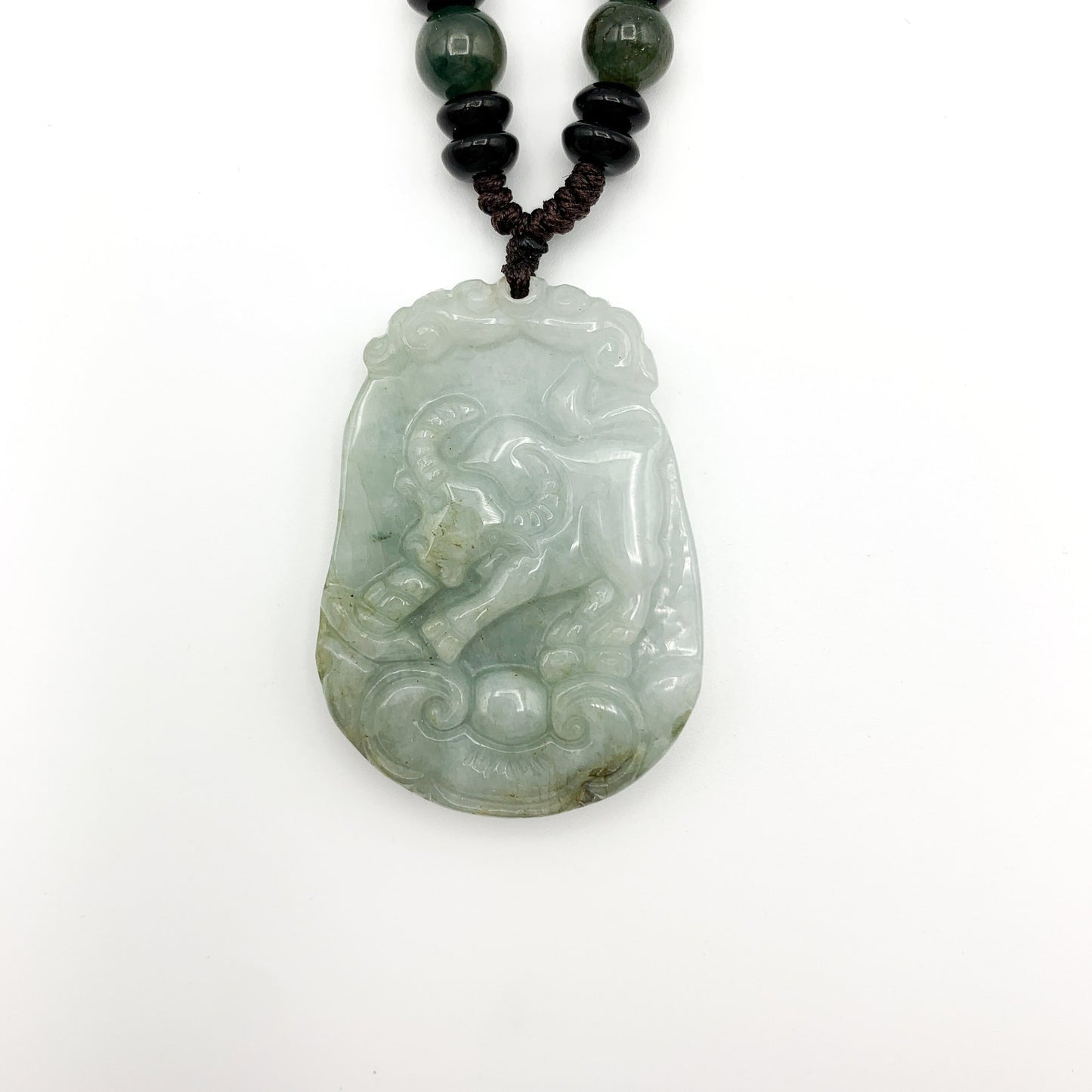 Jadeite Jade Ox Bull Cow Chinese Zodiac Carved Pendant Necklace, YW-0321-1645944372 - AriaDesignCollection