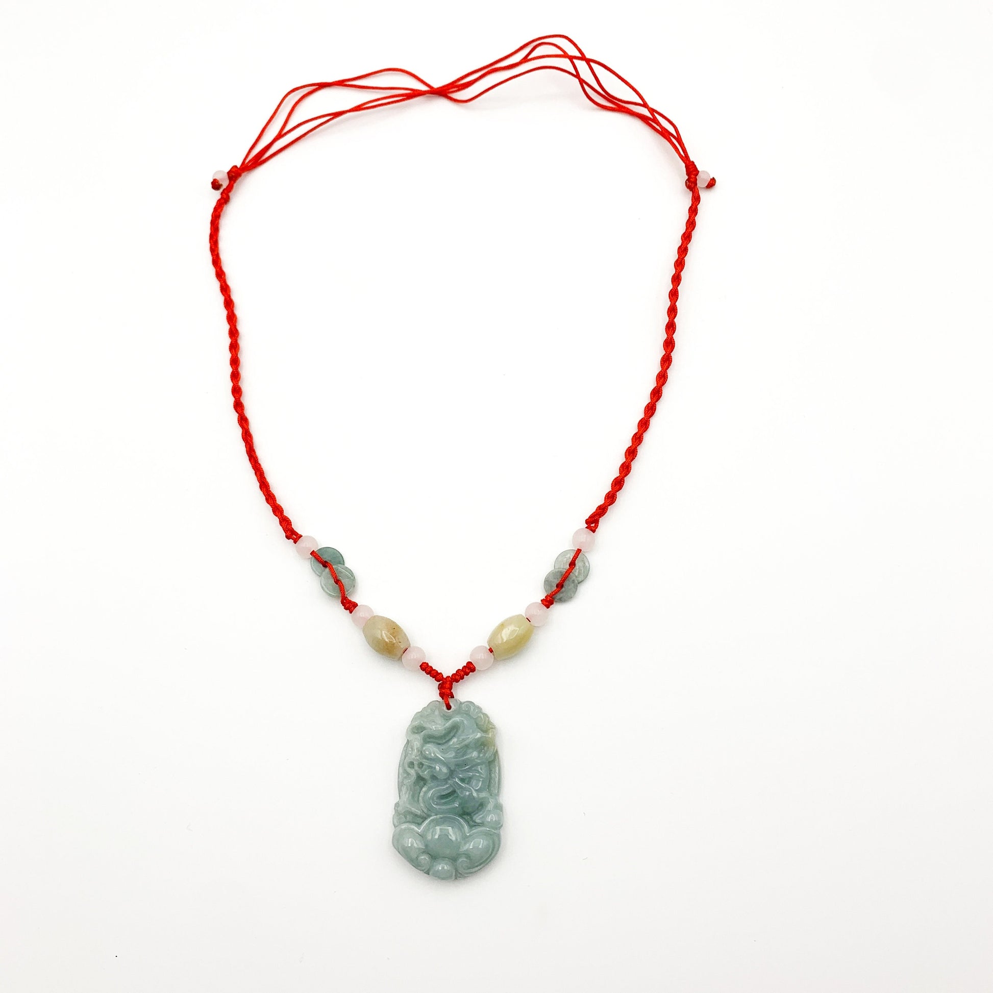 Red Jadeite Jade Dragon Chinese Zodiac Carved Pendant Necklace, YW-0110-1646195123 - AriaDesignCollection